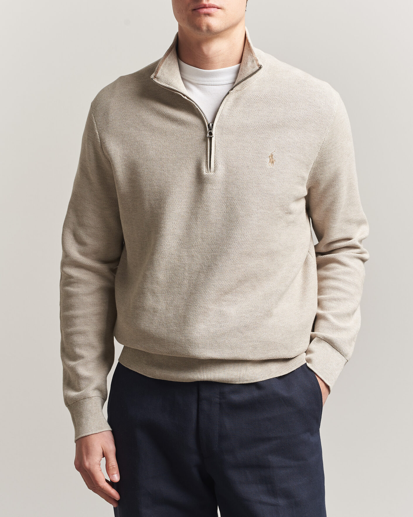 Uomini | Maglieria | Polo Ralph Lauren | Textued Half-Zip Light Walnut Brown Heather