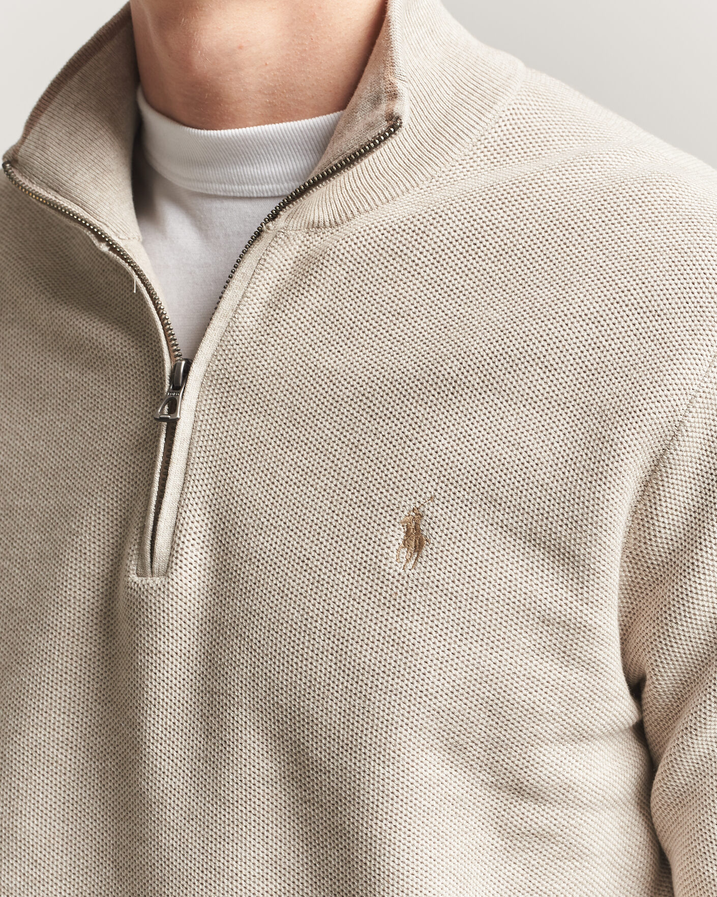 Uomini | Maglieria | Polo Ralph Lauren | Textued Half-Zip Light Walnut Brown Heather
