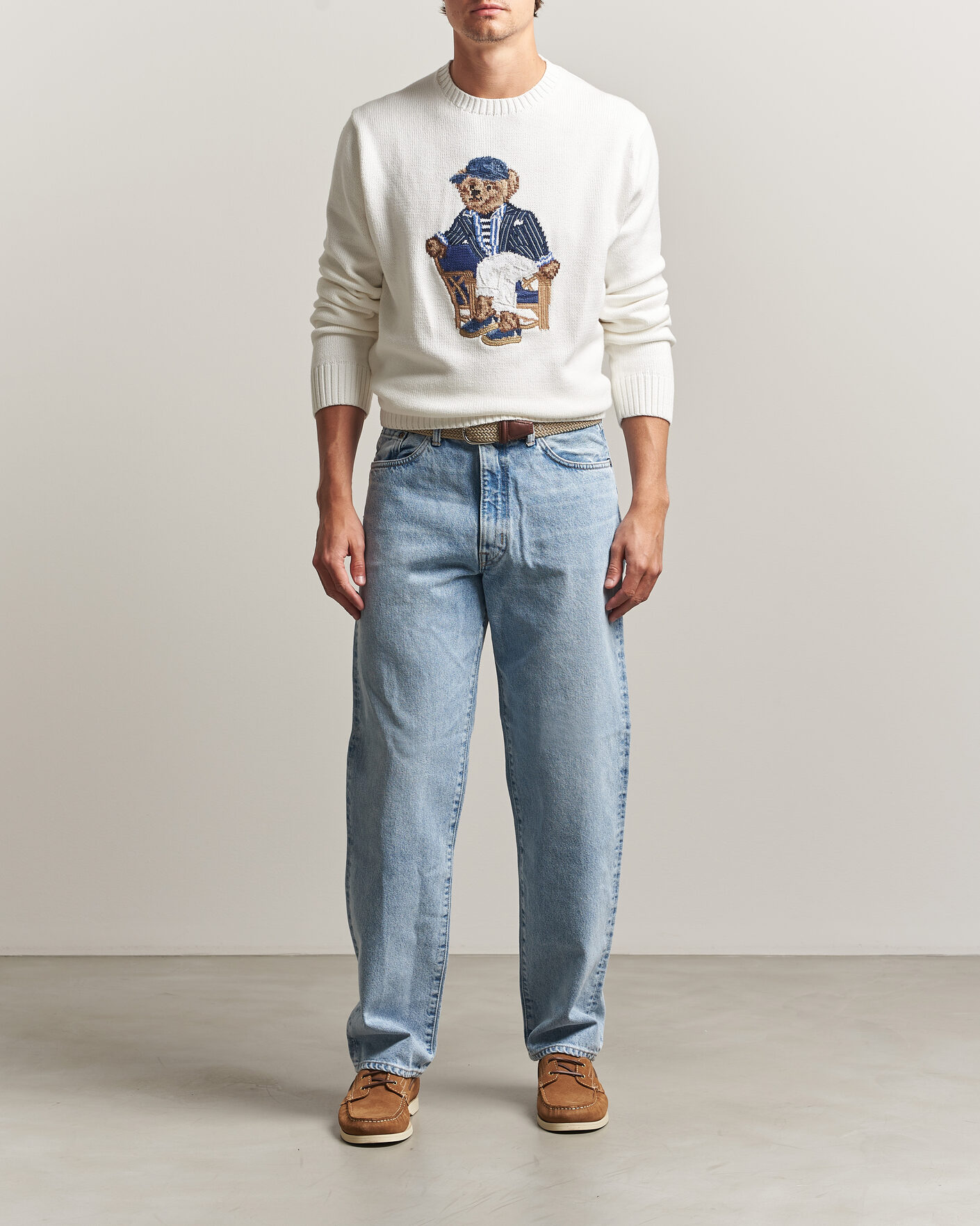 Uomini | Maglieria | Polo Ralph Lauren | Newport Bear Cotton/Linen Sweater Deckwash White
