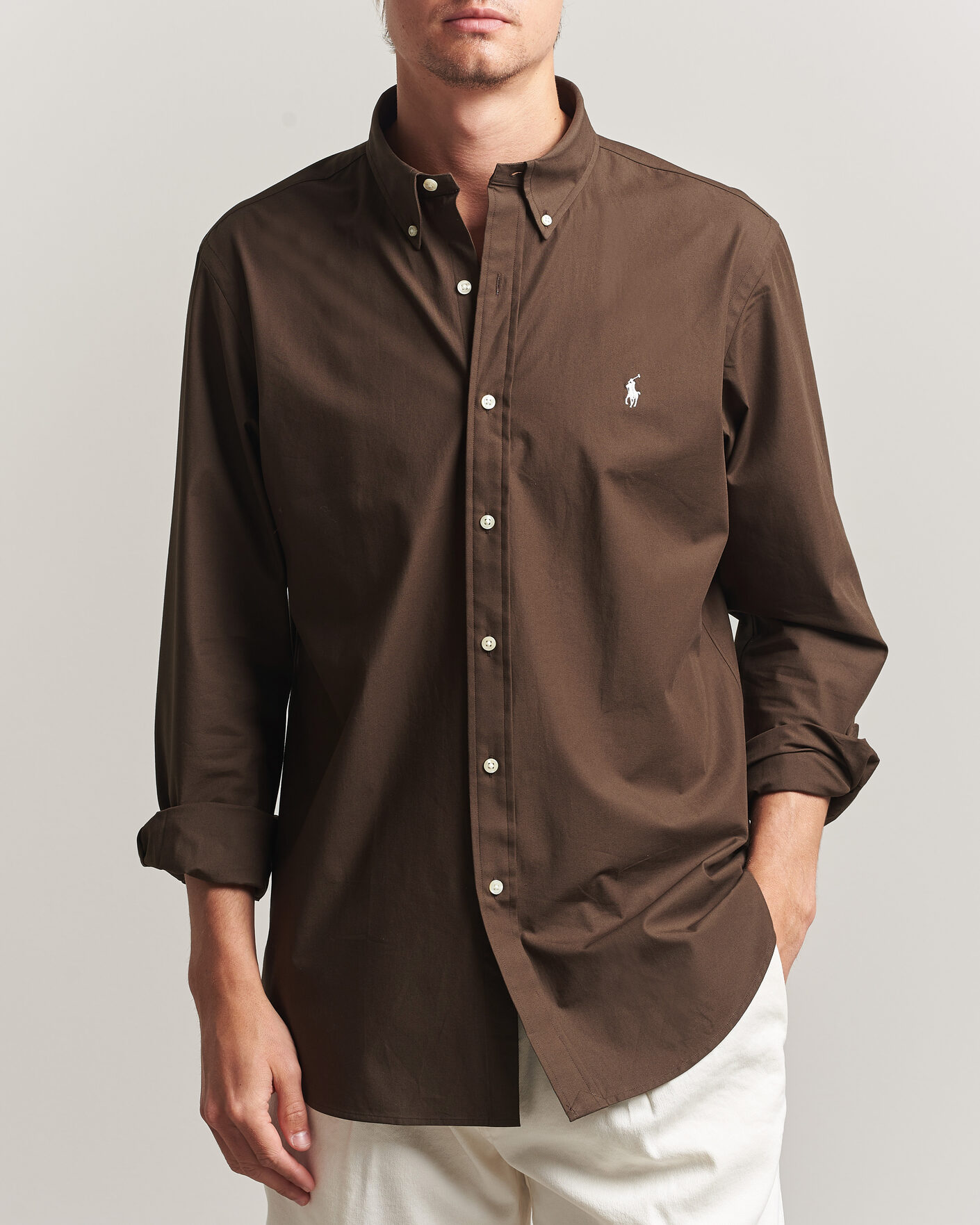 Uomini | Camicie | Polo Ralph Lauren | Custom Fit Poplin Shirt Nutmeg Brown