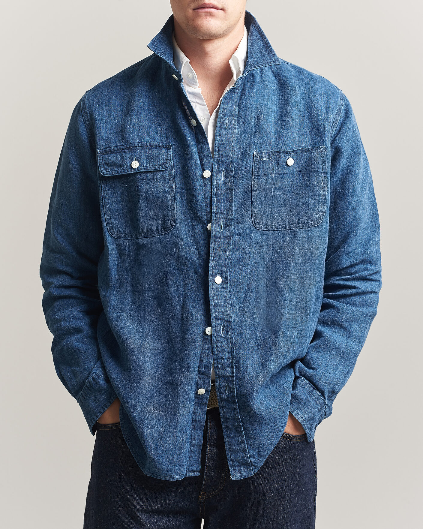 Uomini | Camicie | Polo Ralph Lauren | Indigo/Linen Western Shirt Medium Wash