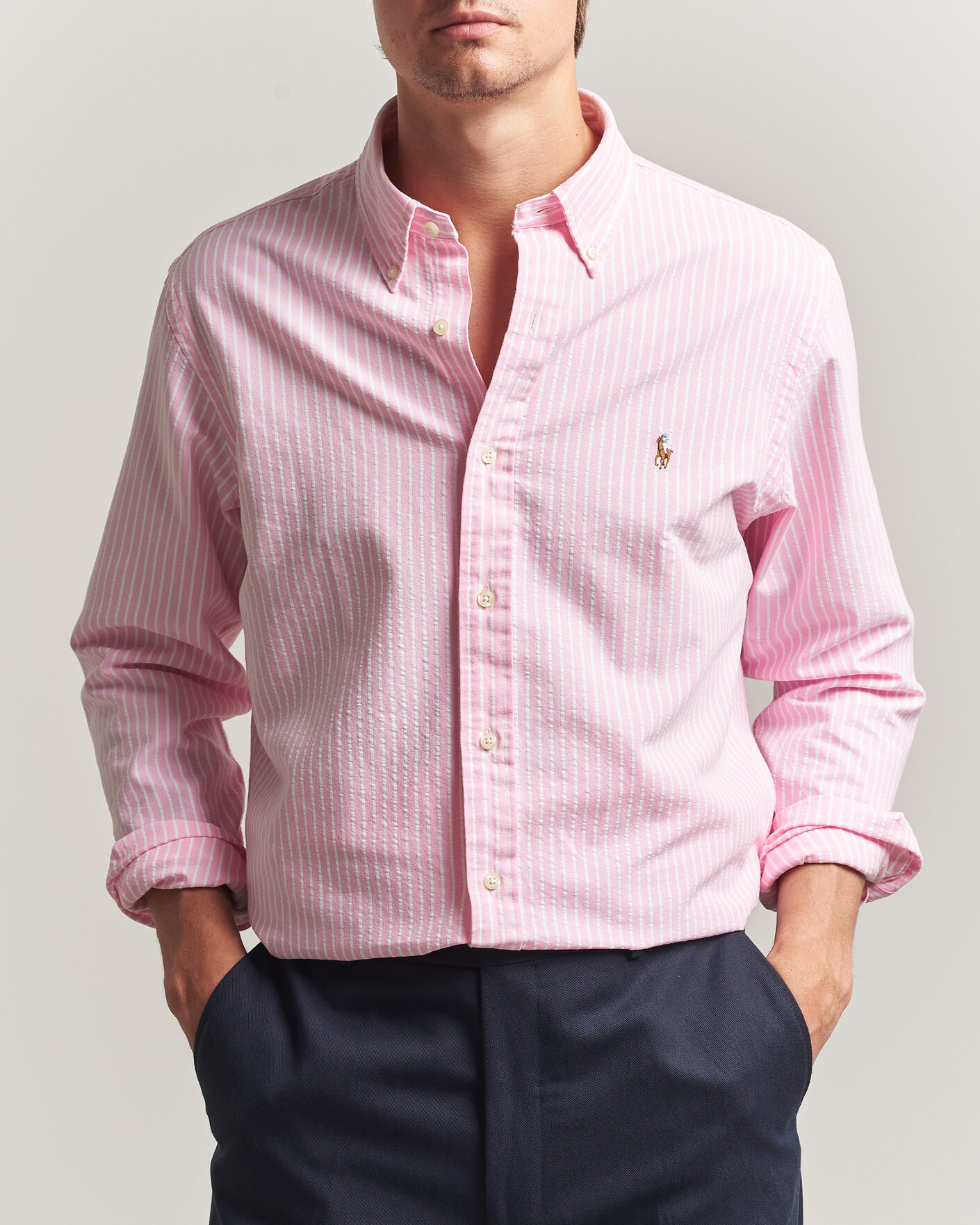 Uomini | Camicie | Polo Ralph Lauren | Custom Fit Seersucker/Oxford Stripe Shirt New Rose