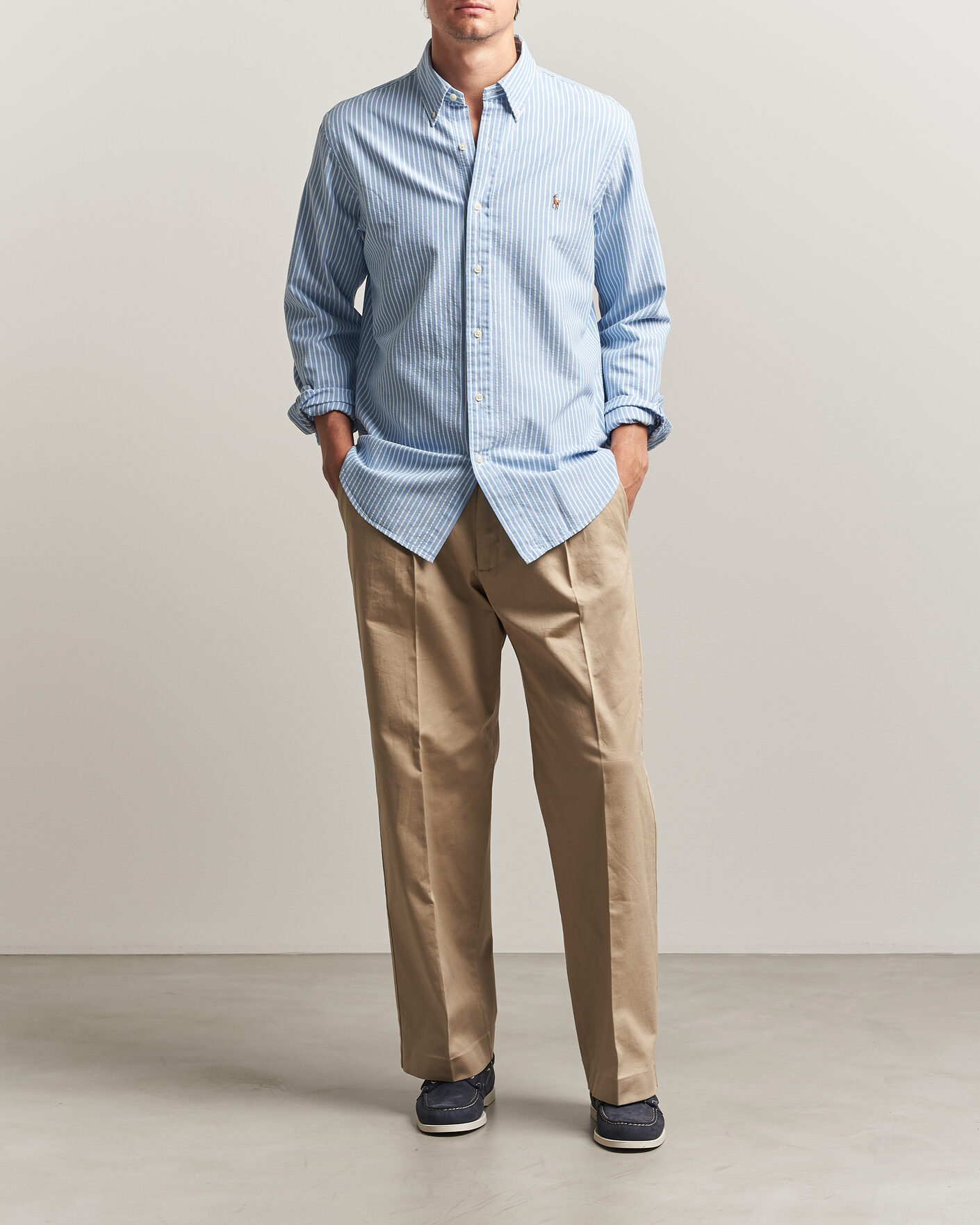 Uomini | Camicie | Polo Ralph Lauren | Custom Fit Seersucker/Oxford Stripe Shirt Blue