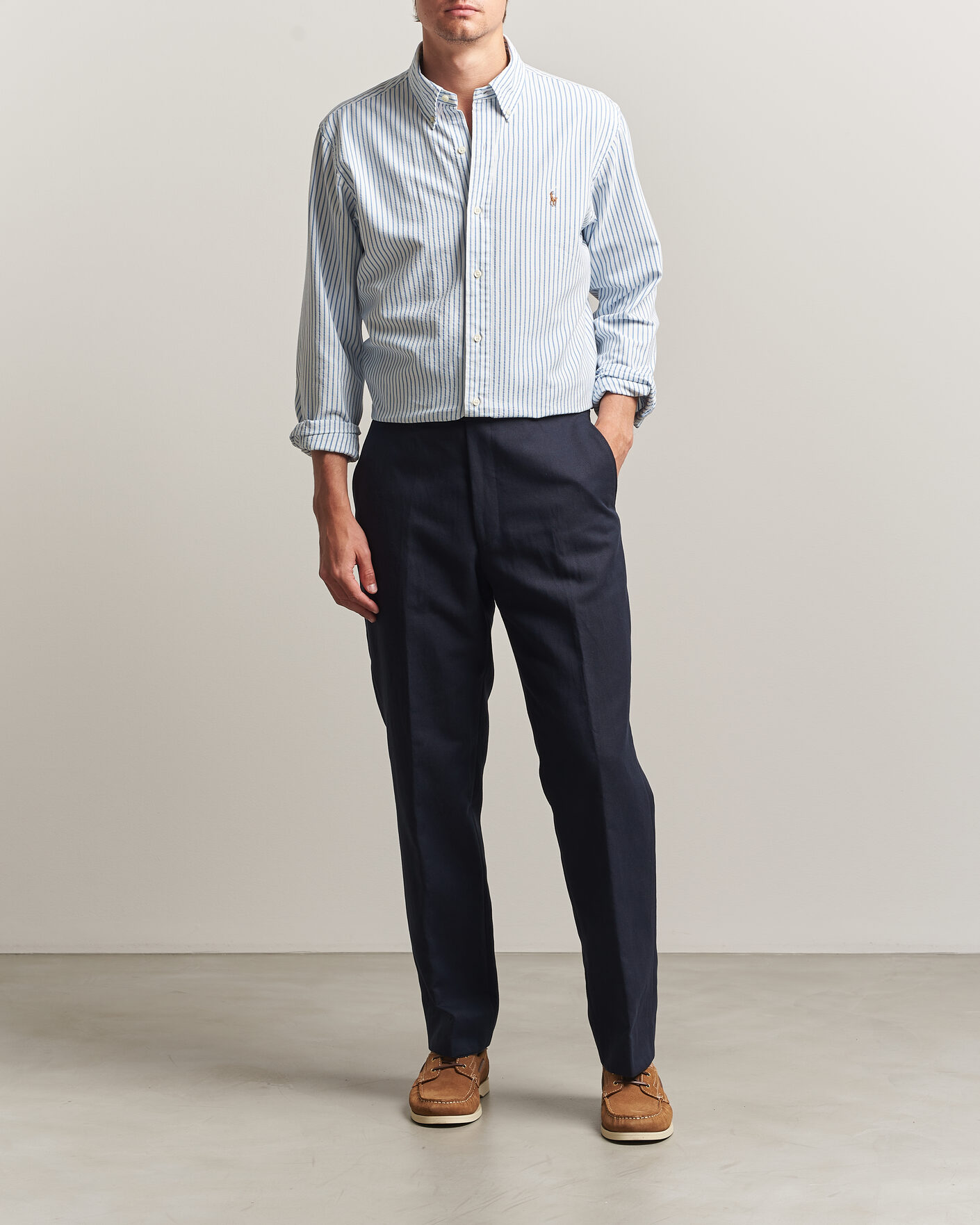 Uomini | Camicie | Polo Ralph Lauren | Custom Fit Seersucker/Oxford Stripe Shirt White/Blue