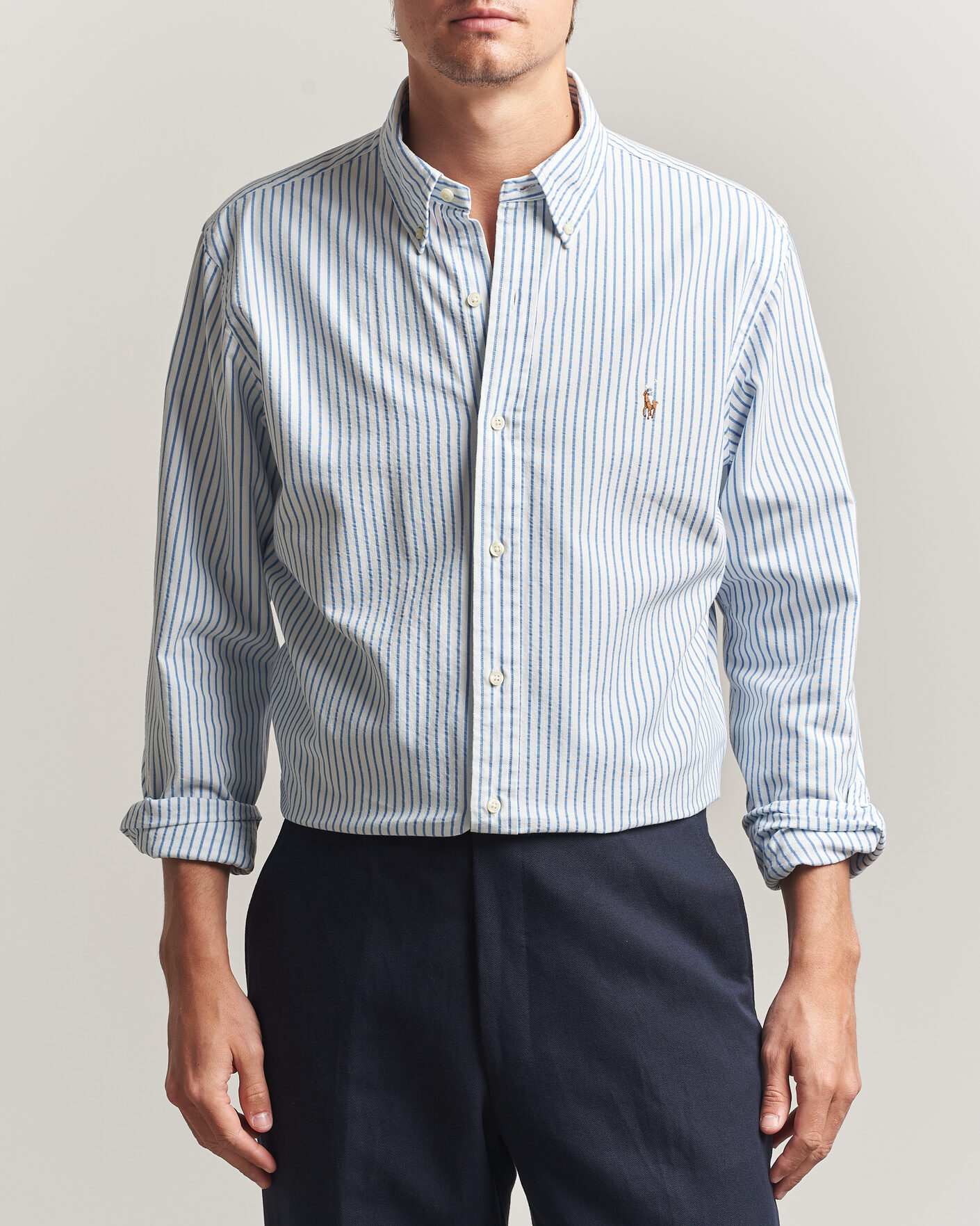 Uomini | Camicie | Polo Ralph Lauren | Custom Fit Seersucker/Oxford Stripe Shirt White/Blue