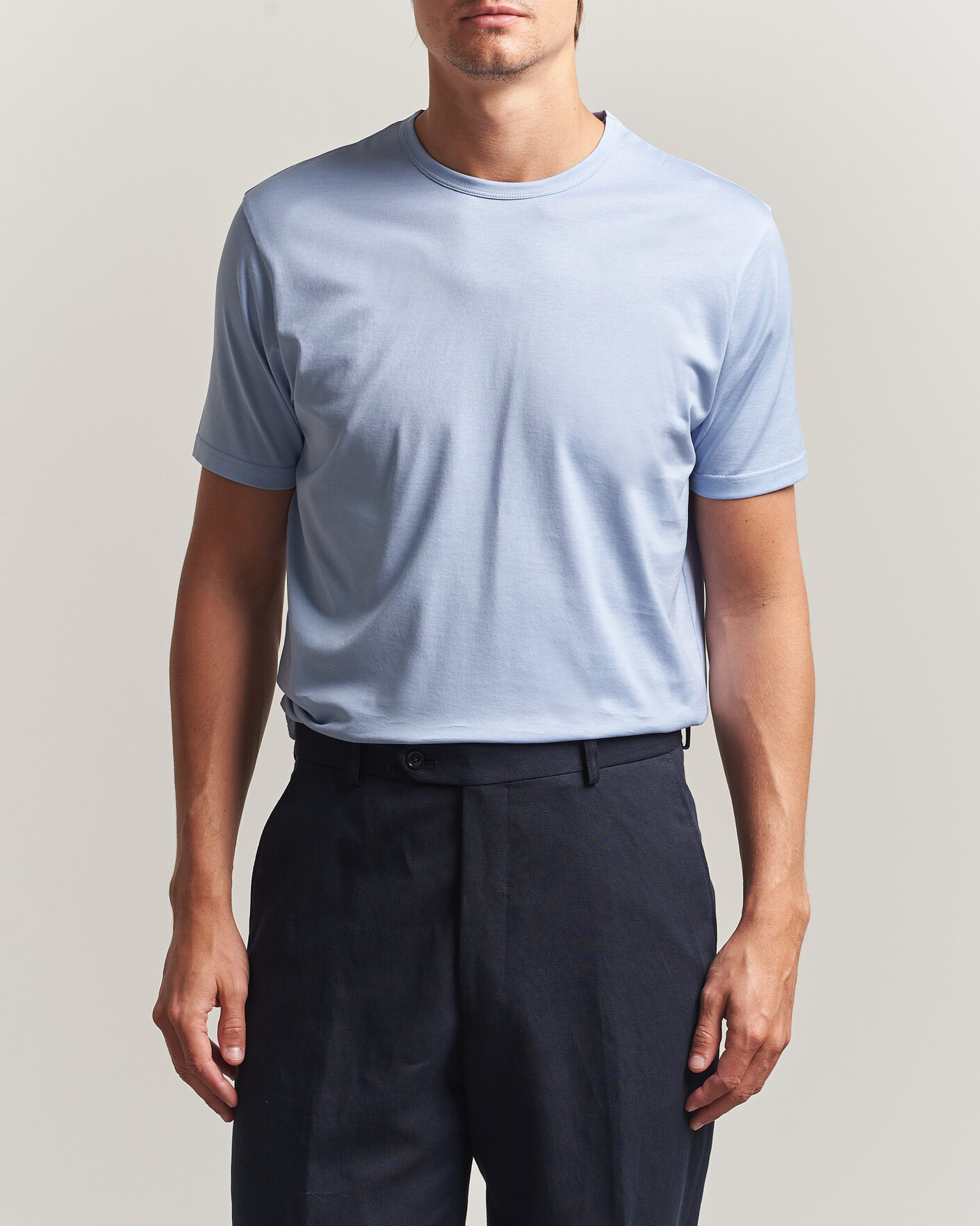 Uomini | T-shirt | Sunspel | Crew Neck Q82 Cotton T-Shirt Sky Blue