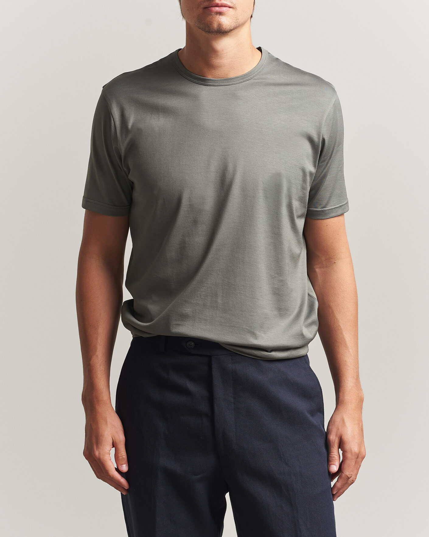 Uomini | T-shirt | Sunspel | Crew Neck Q82 Cotton T-Shirt Fossil Grey