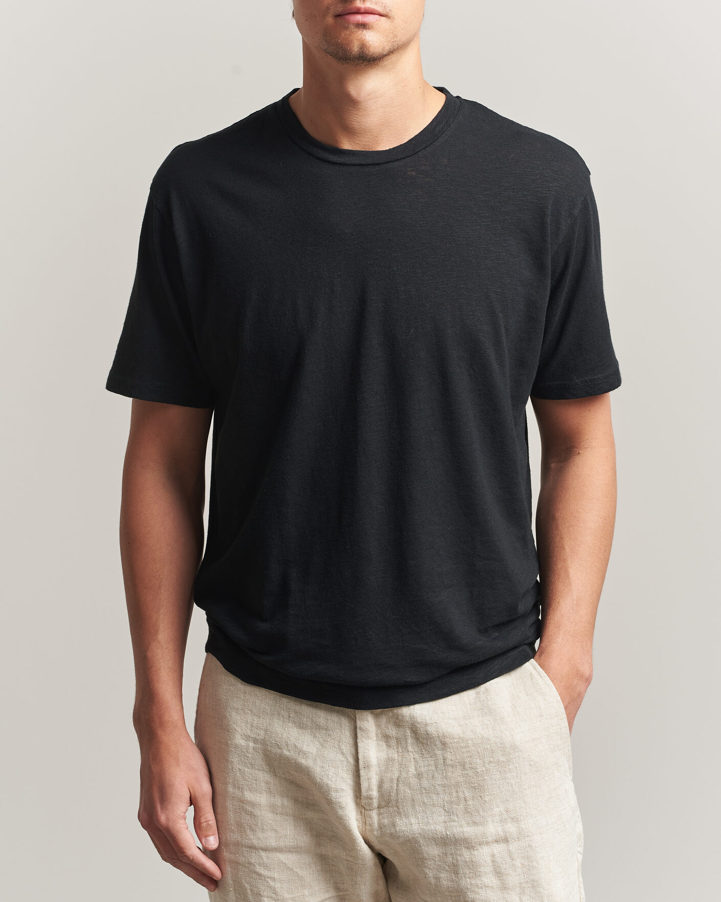 Uomini | T-shirt | Sunspel | Pima Cotton/Linen T-Shirt Black