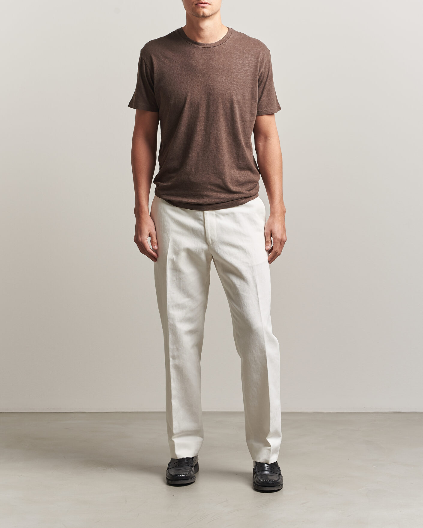 Uomini | T-shirt | Sunspel | Pima Cotton/Linen T-Shirt Dark Walnut