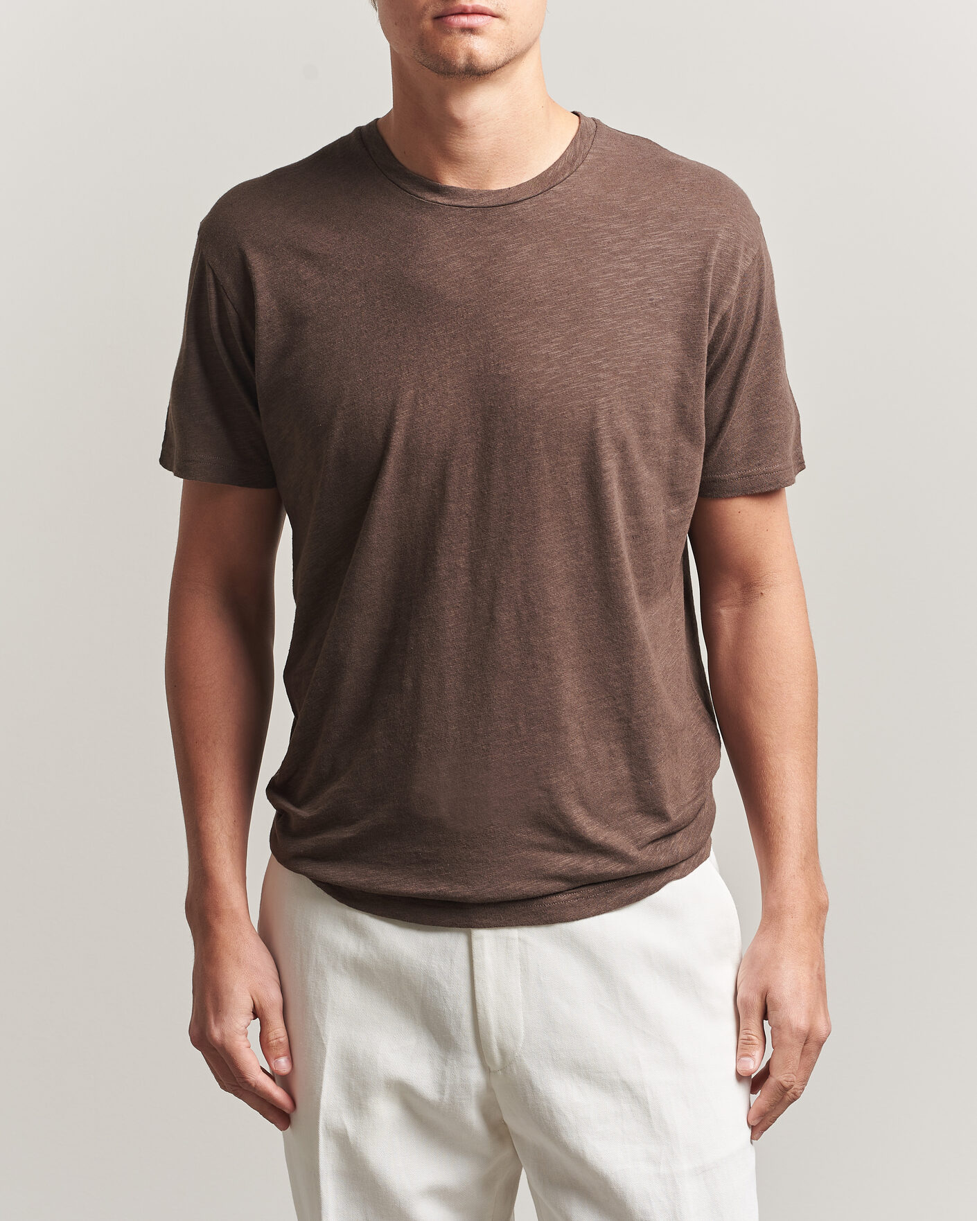 Uomini | T-shirt | Sunspel | Pima Cotton/Linen T-Shirt Dark Walnut