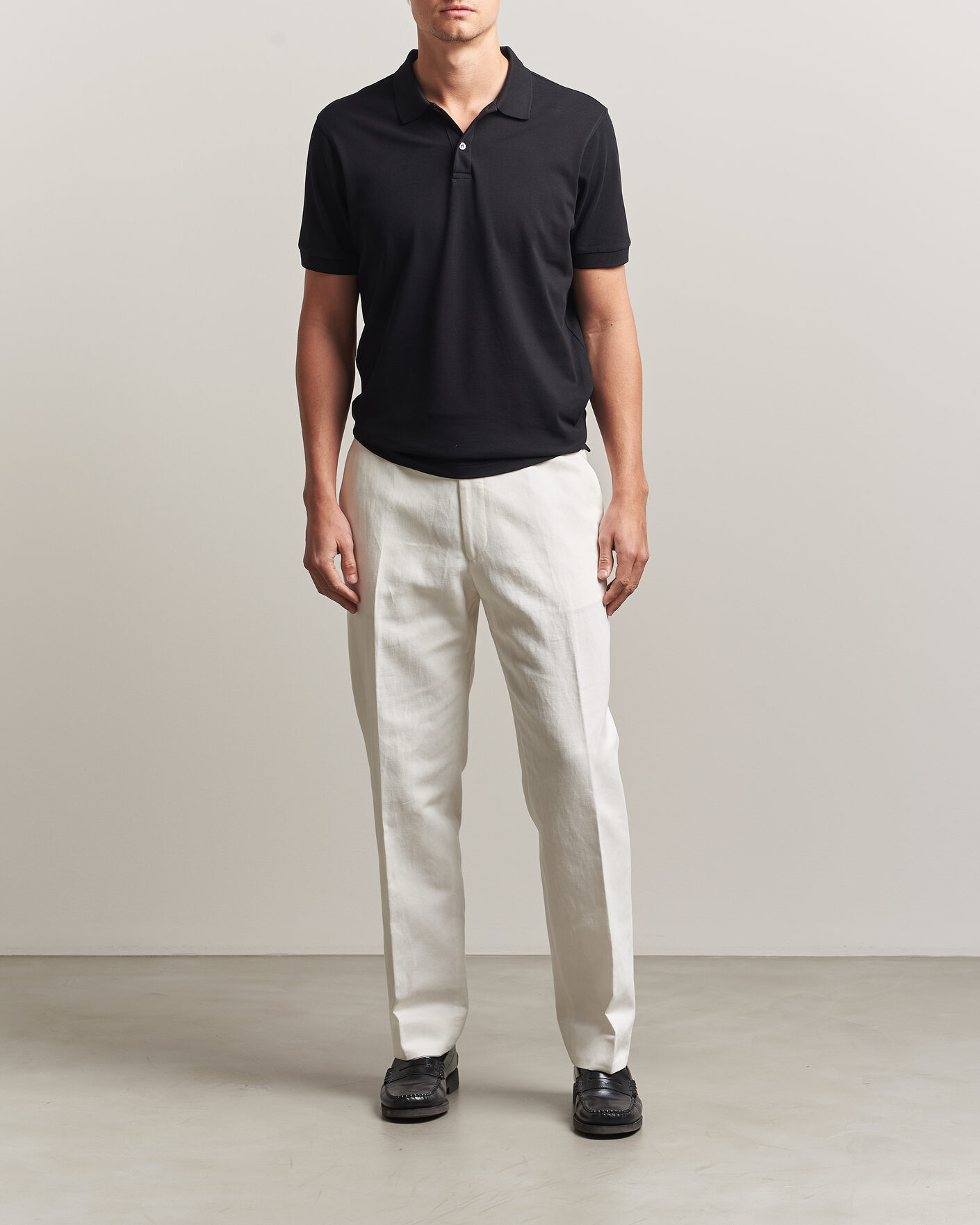 Uomini | Polo | Sunspel | Short Sleeve Pique Polo Black