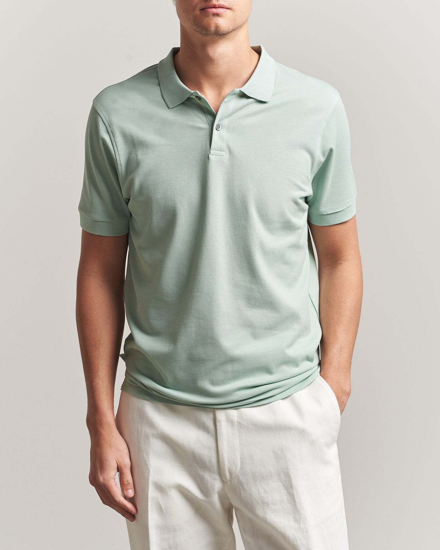 Uomini | Polo | Sunspel | Short Sleeve Pique Polo Laurel Green