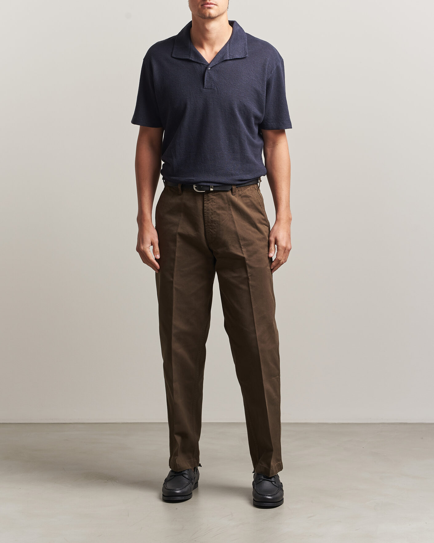 Uomini | Polo | Sunspel | Cotton/Linen Pique Polo Navy