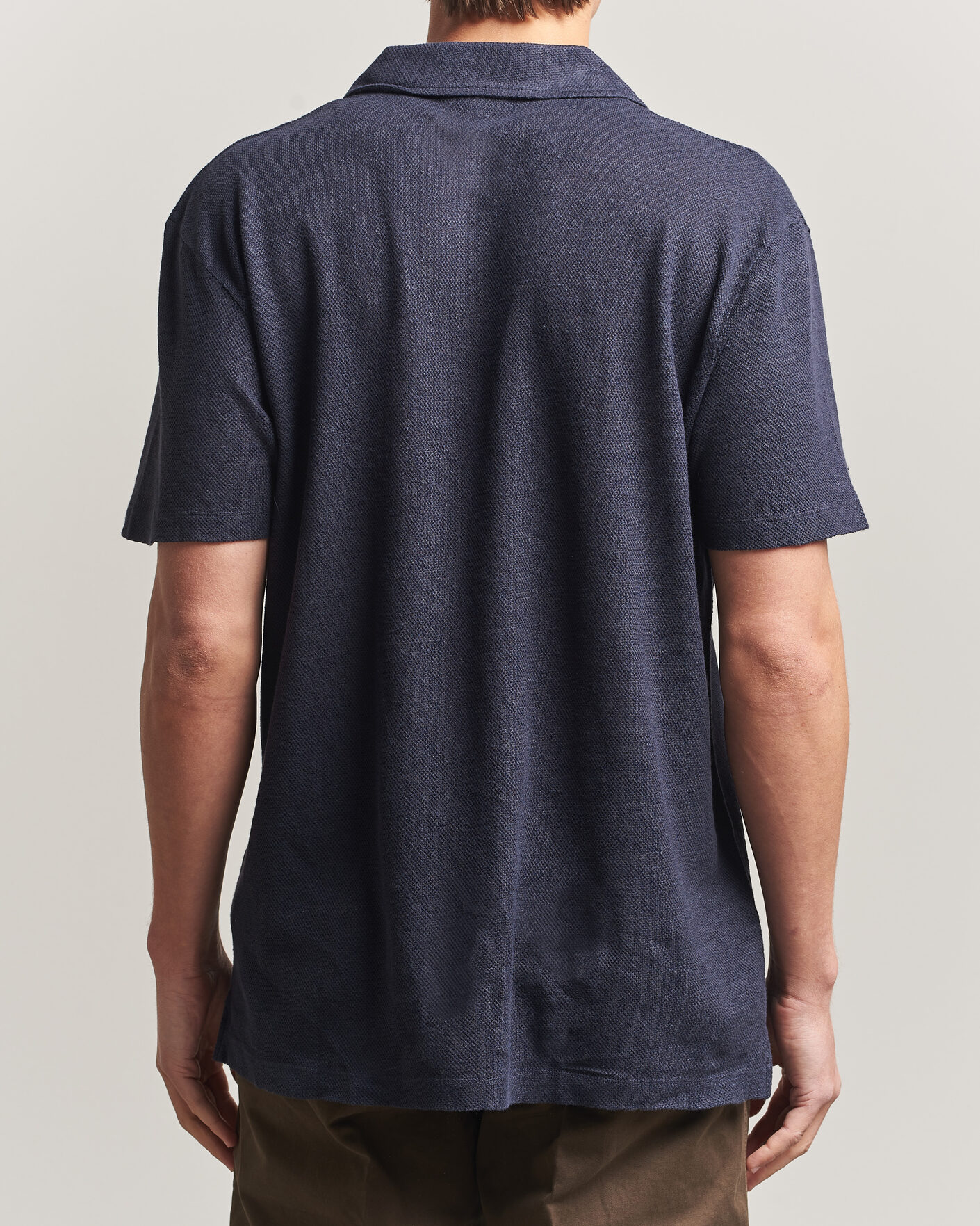 Uomini | Polo | Sunspel | Cotton/Linen Pique Polo Navy