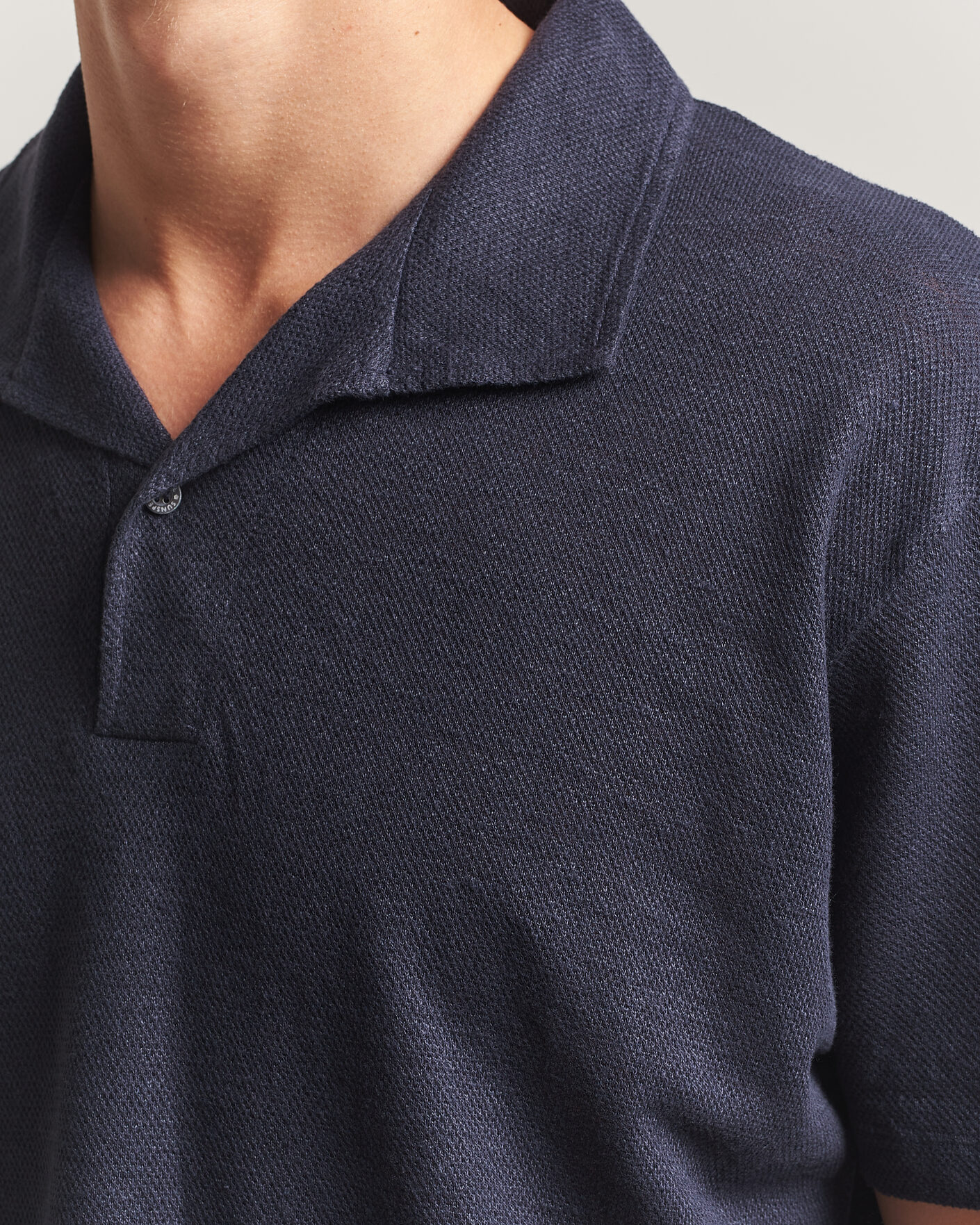 Uomini | Polo | Sunspel | Cotton/Linen Pique Polo Navy
