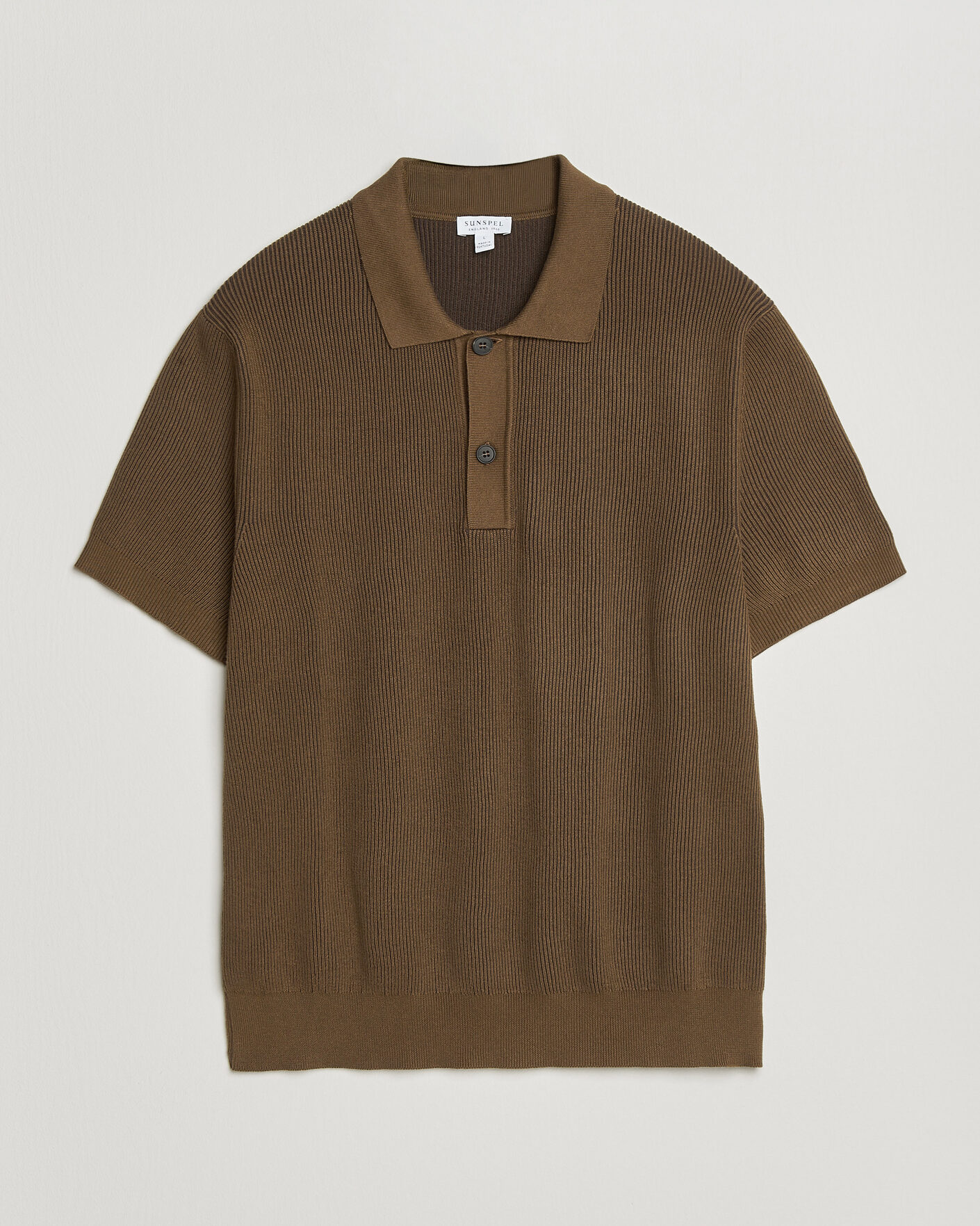 Uomini | Polo | Sunspel | Knitted Cotton Rib Polo Bronze