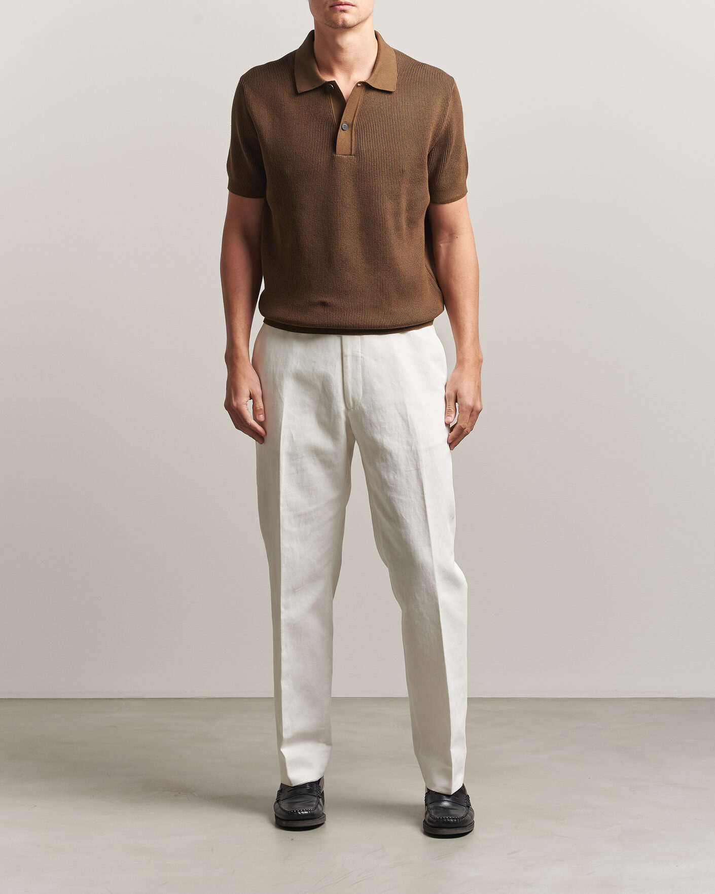 Uomini | Polo | Sunspel | Knitted Cotton Rib Polo Bronze