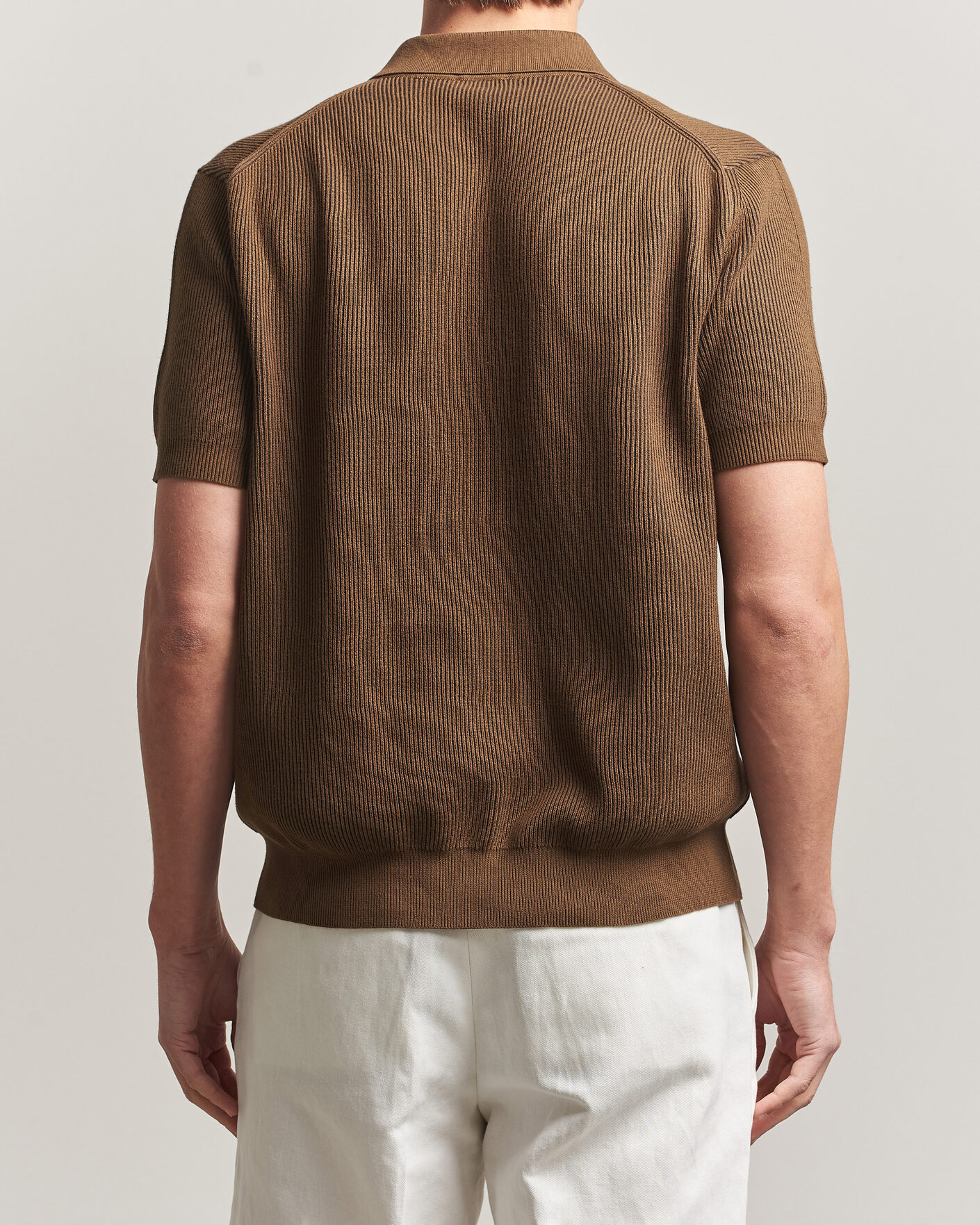 Uomini | Polo | Sunspel | Knitted Cotton Rib Polo Bronze