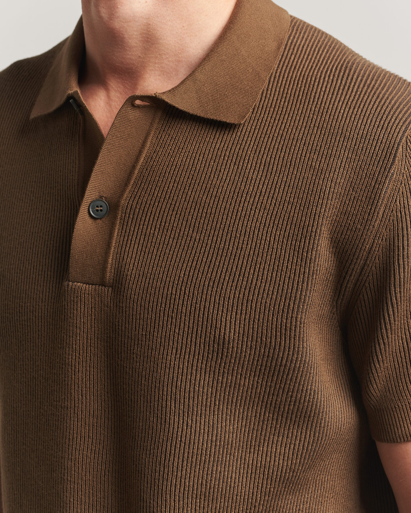 Uomini | Polo | Sunspel | Knitted Cotton Rib Polo Bronze