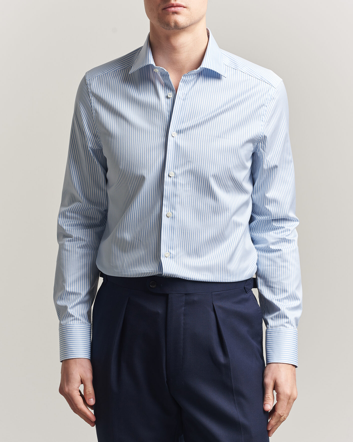 Uomini | Camicie | Stenströms | Slimline Stripe Cut Away Shirt Light Blue