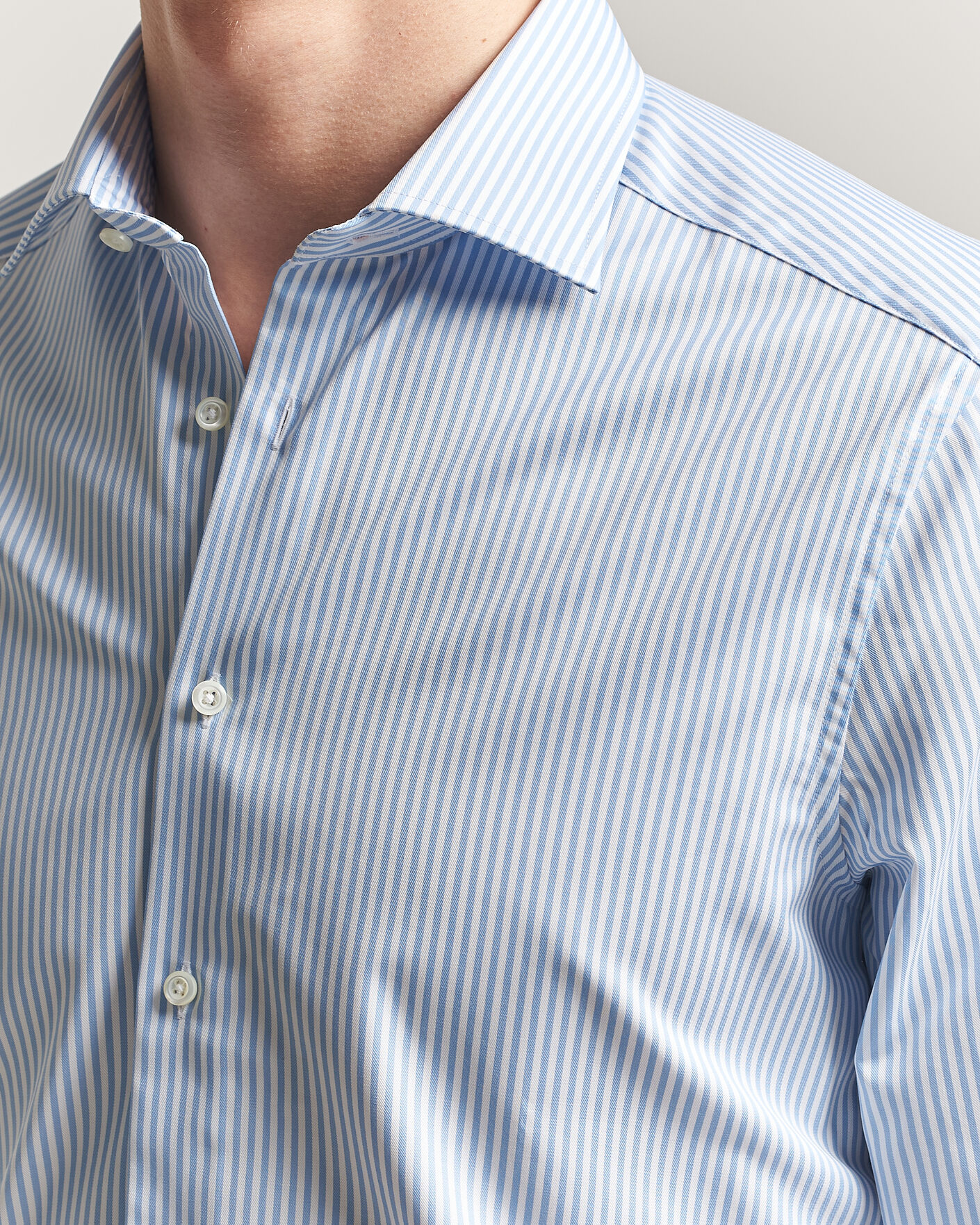 Uomini | Camicie | Stenströms | Slimline Stripe Cut Away Shirt Light Blue