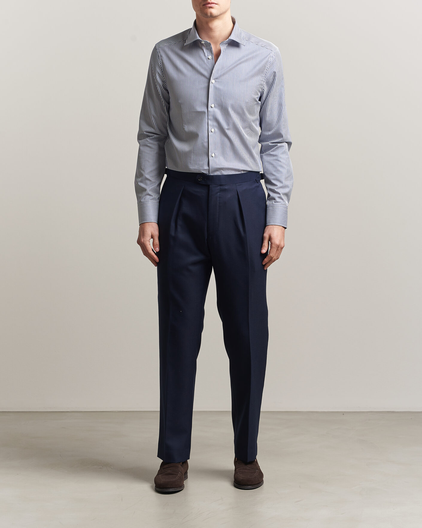 Uomini | Camicie | Stenströms | Slimline Stripe Cut Away Shirt Navy