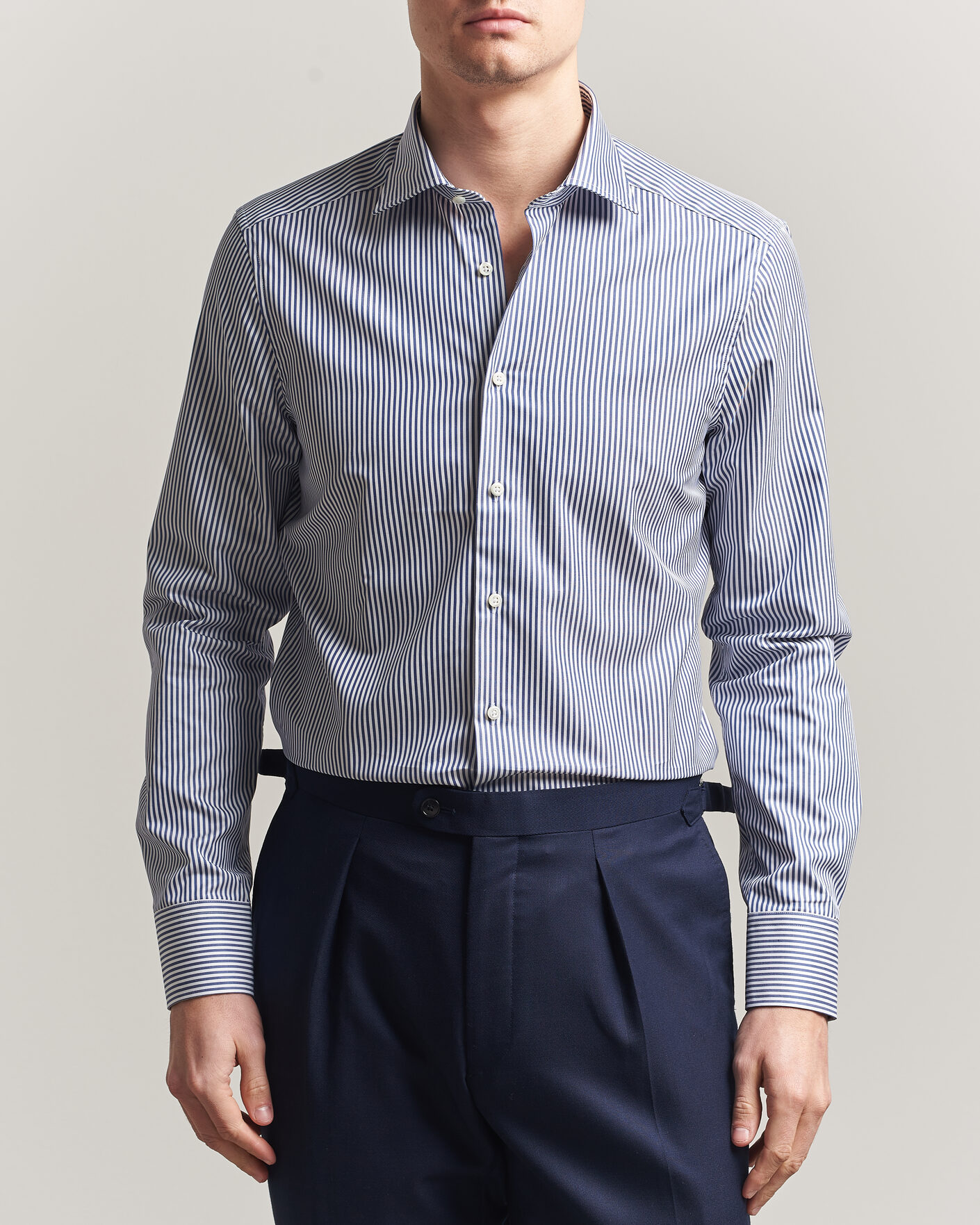Uomini | Camicie | Stenströms | Slimline Stripe Cut Away Shirt Navy