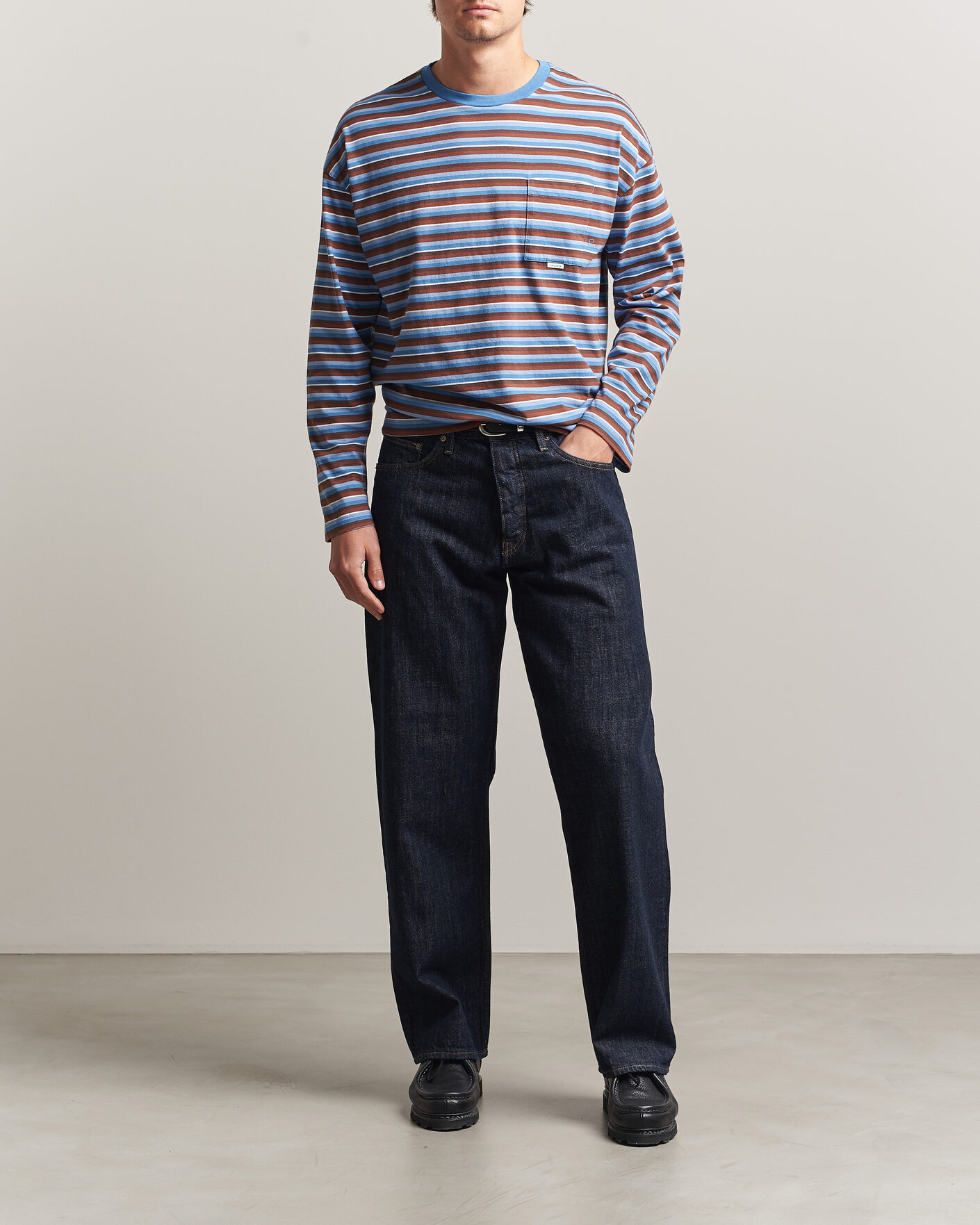 Uomini | T-shirt | Sunflower | Long Sleeve Pocket Tee Blue Stripe