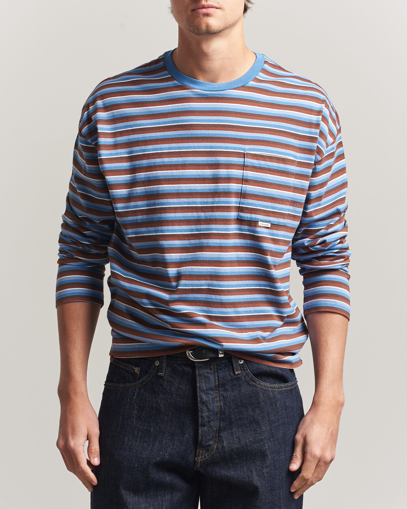 Uomini | T-shirt | Sunflower | Long Sleeve Pocket Tee Blue Stripe