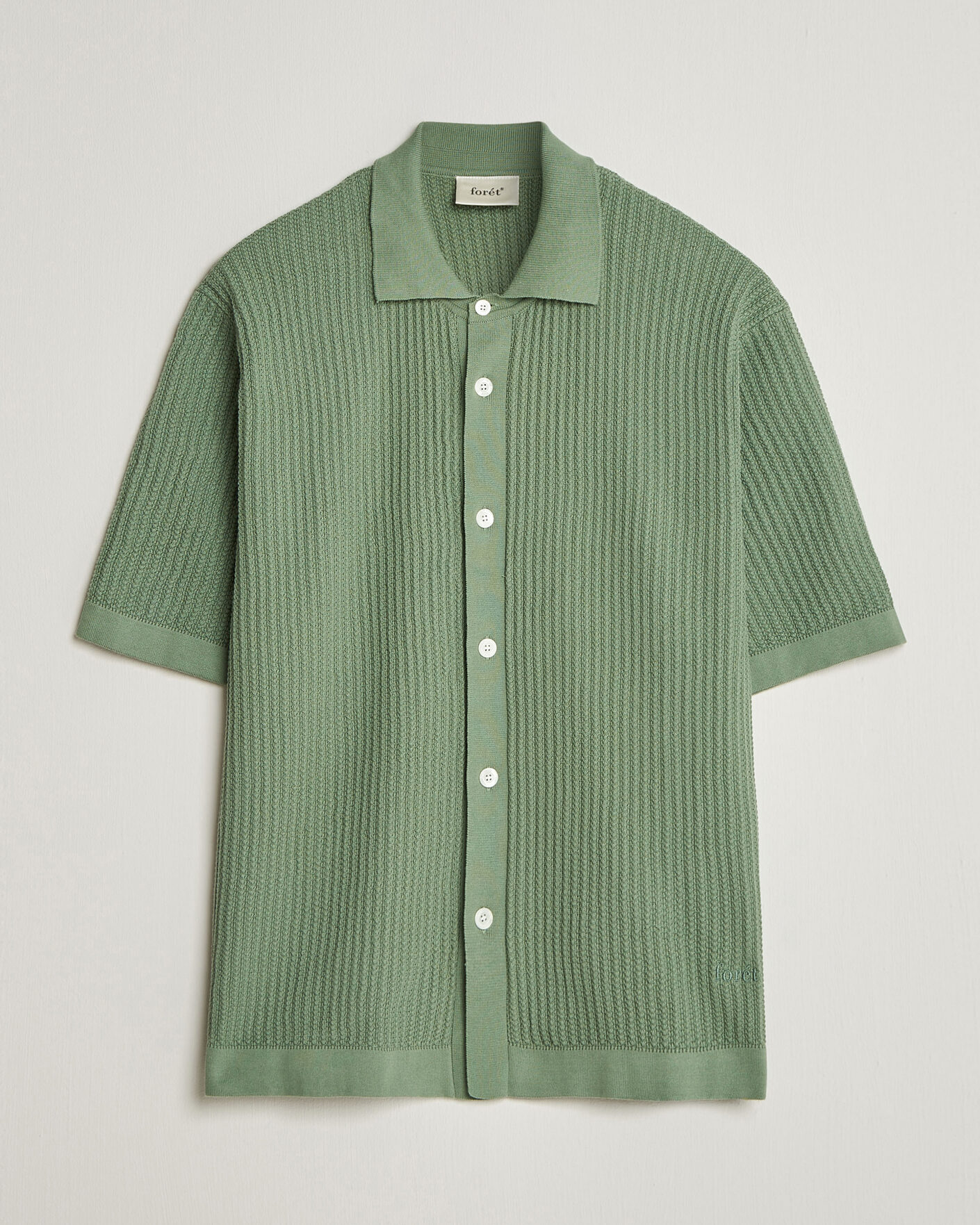 Uomini | Camicie | Forét | Barrow Short Sleeve Knitted Cotton Shirt Green Oxide