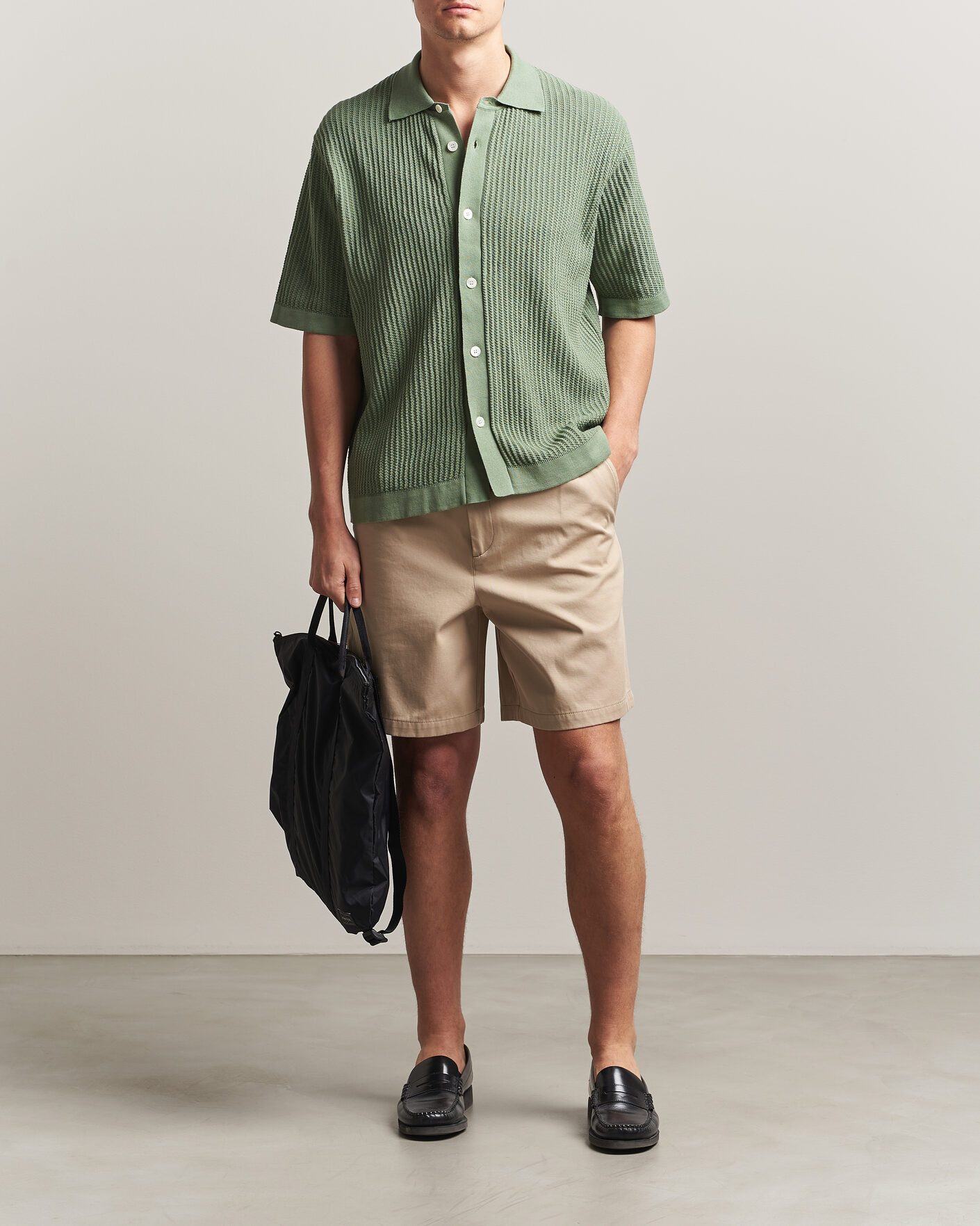 Uomini | Camicie | Forét | Barrow Short Sleeve Knitted Cotton Shirt Green Oxide