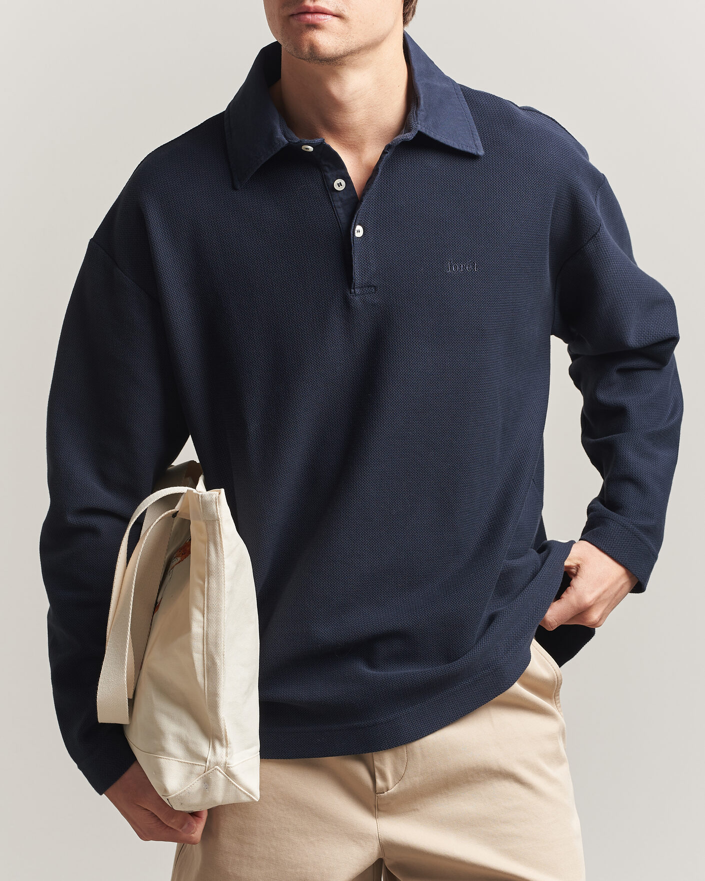 Uomini | Maglieria | Forét | Herb Textured Knit Polo Navy