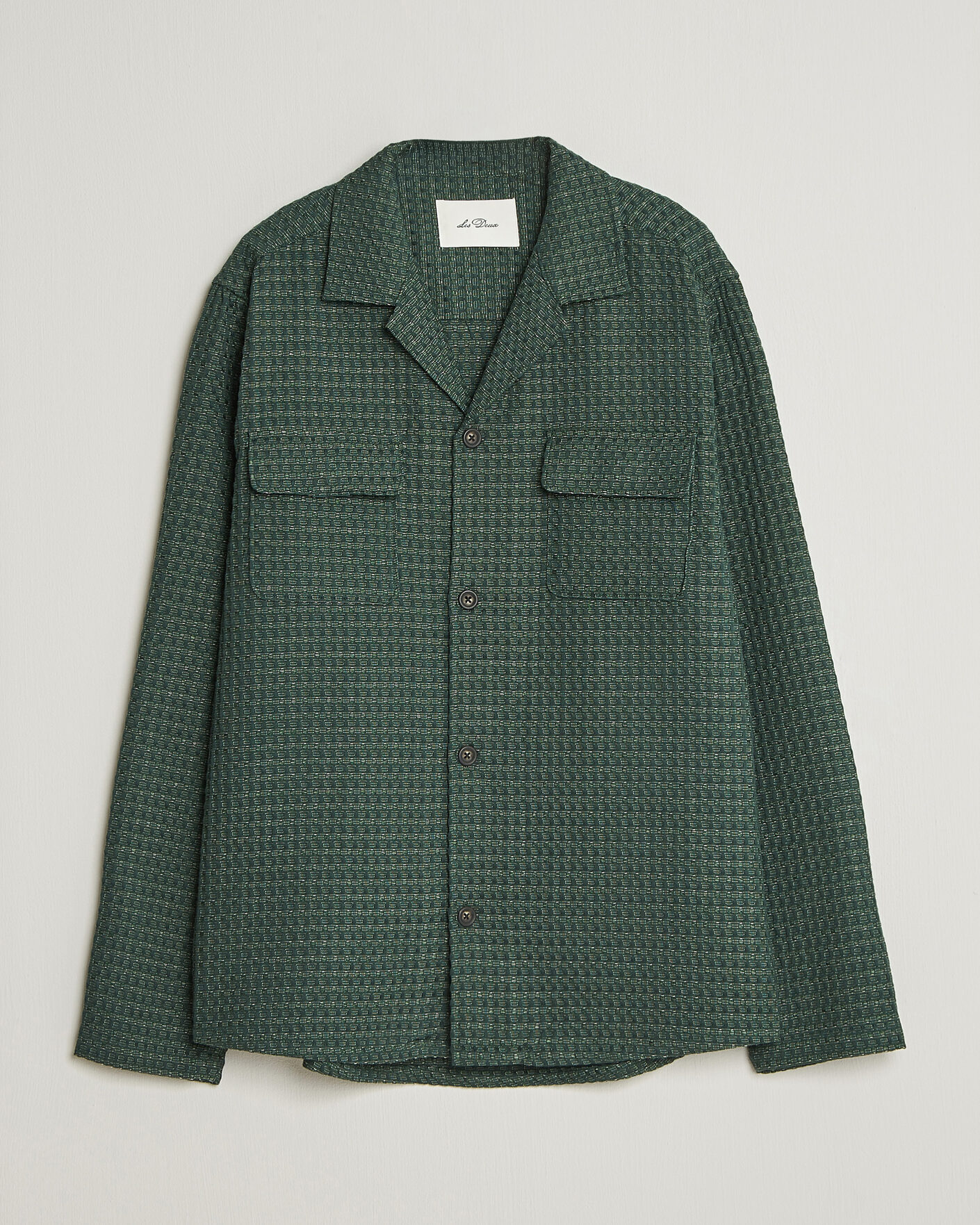 Uomini | Camicie | LES DEUX | Check Seersucker Overshirt Pine Green