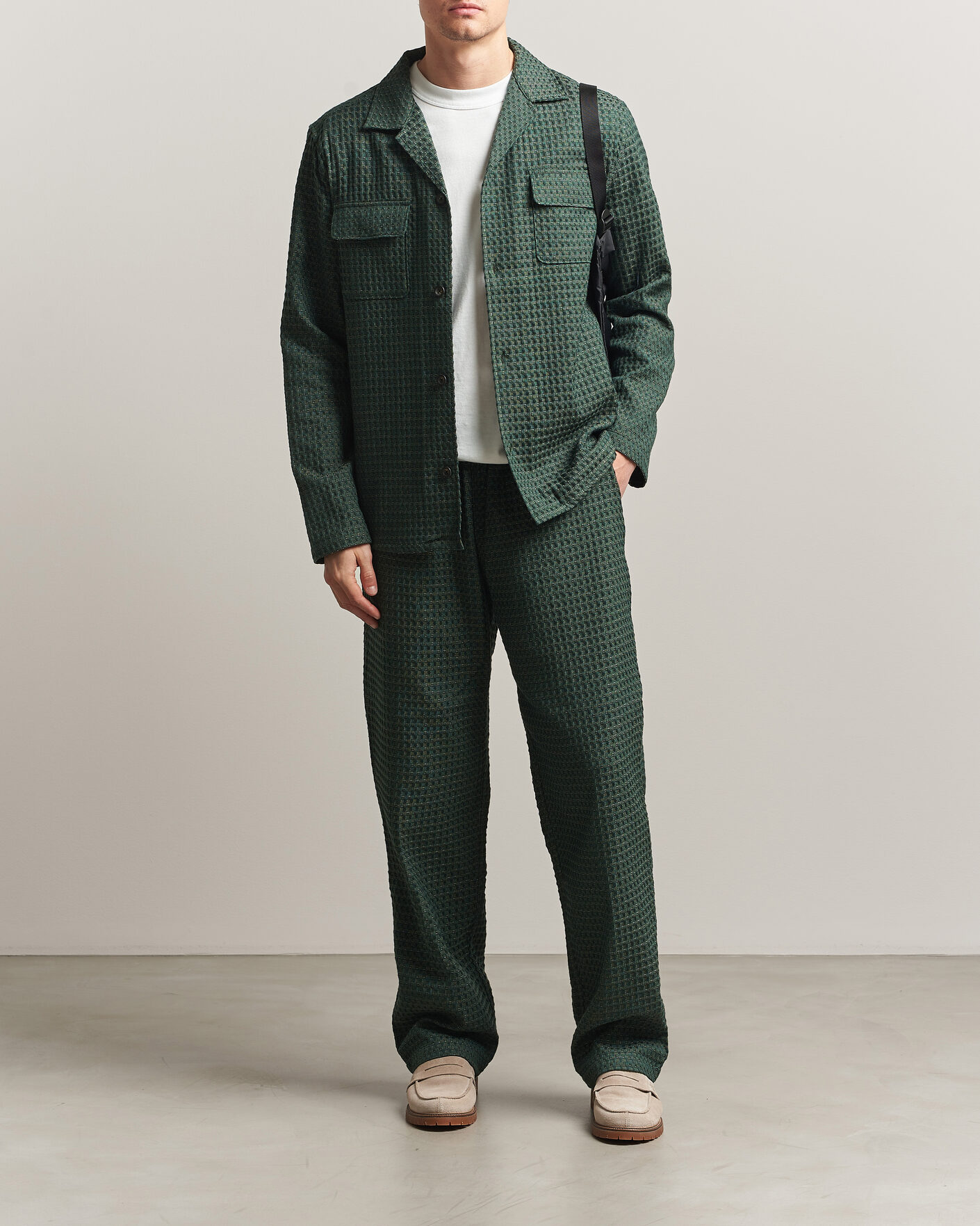 Uomini | Camicie | LES DEUX | Check Seersucker Overshirt Pine Green