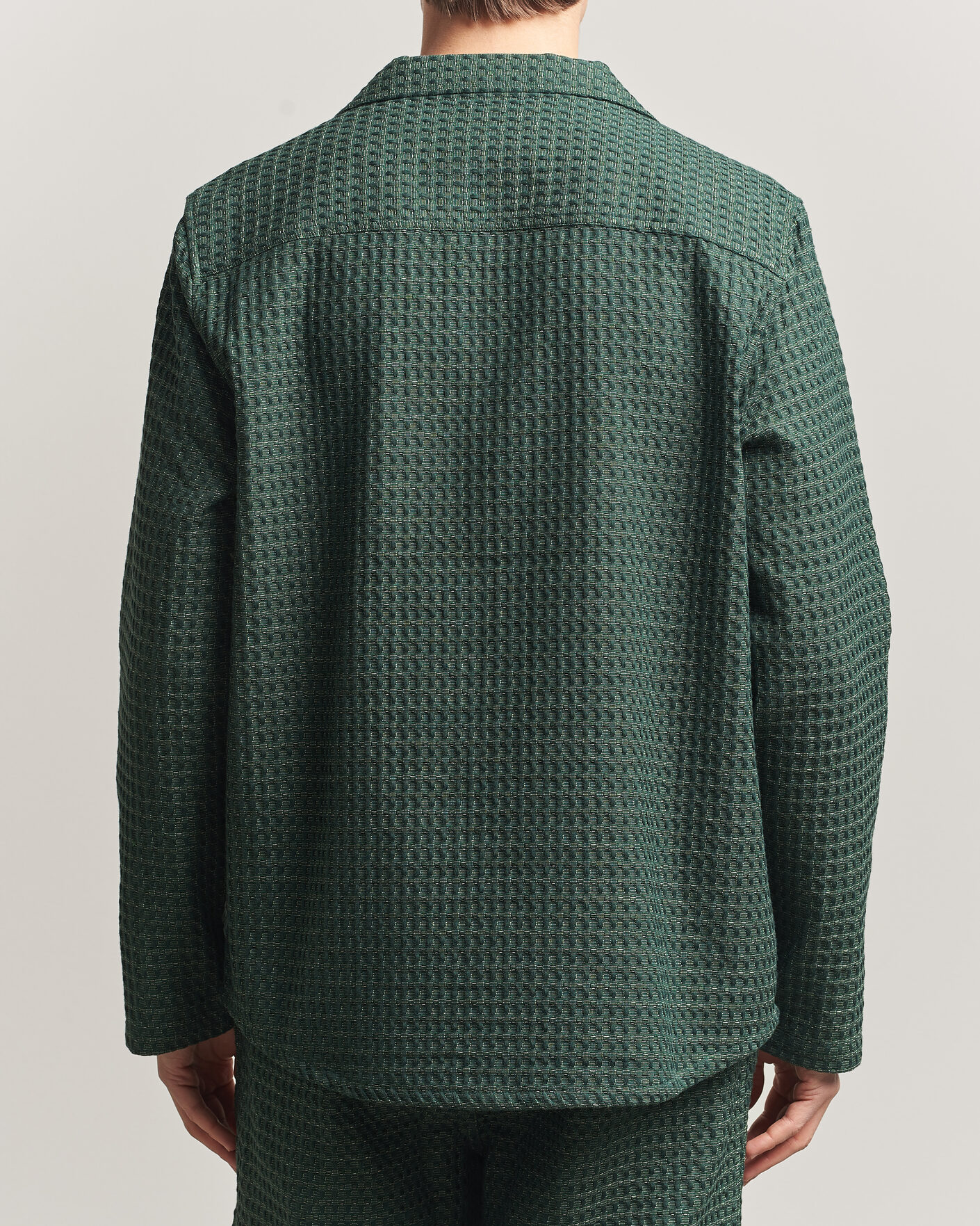 Uomini | Camicie | LES DEUX | Check Seersucker Overshirt Pine Green