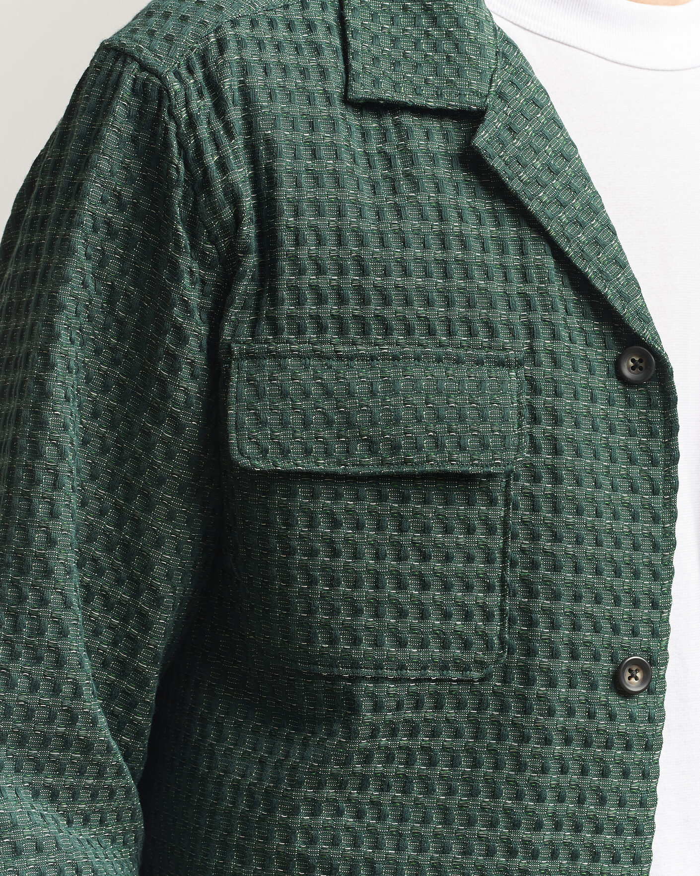 Uomini | Camicie | LES DEUX | Check Seersucker Overshirt Pine Green