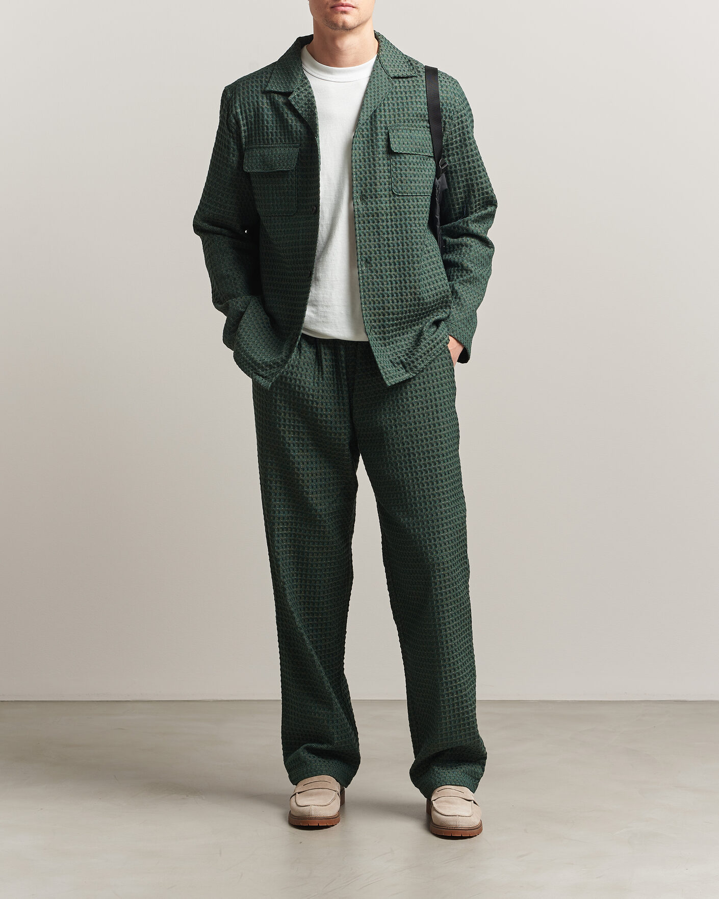 Uomini | Pantaloni | LES DEUX | Check Seersucker Casual Pants Pine Green