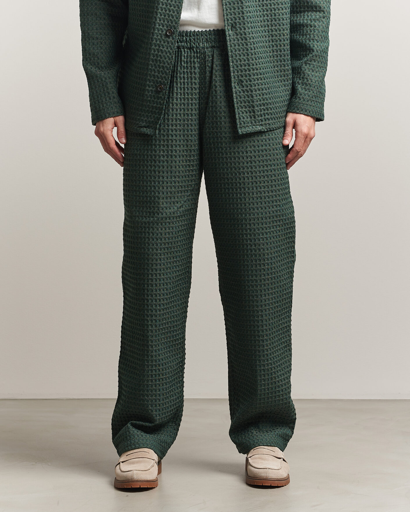 Uomini | Pantaloni | LES DEUX | Check Seersucker Casual Pants Pine Green