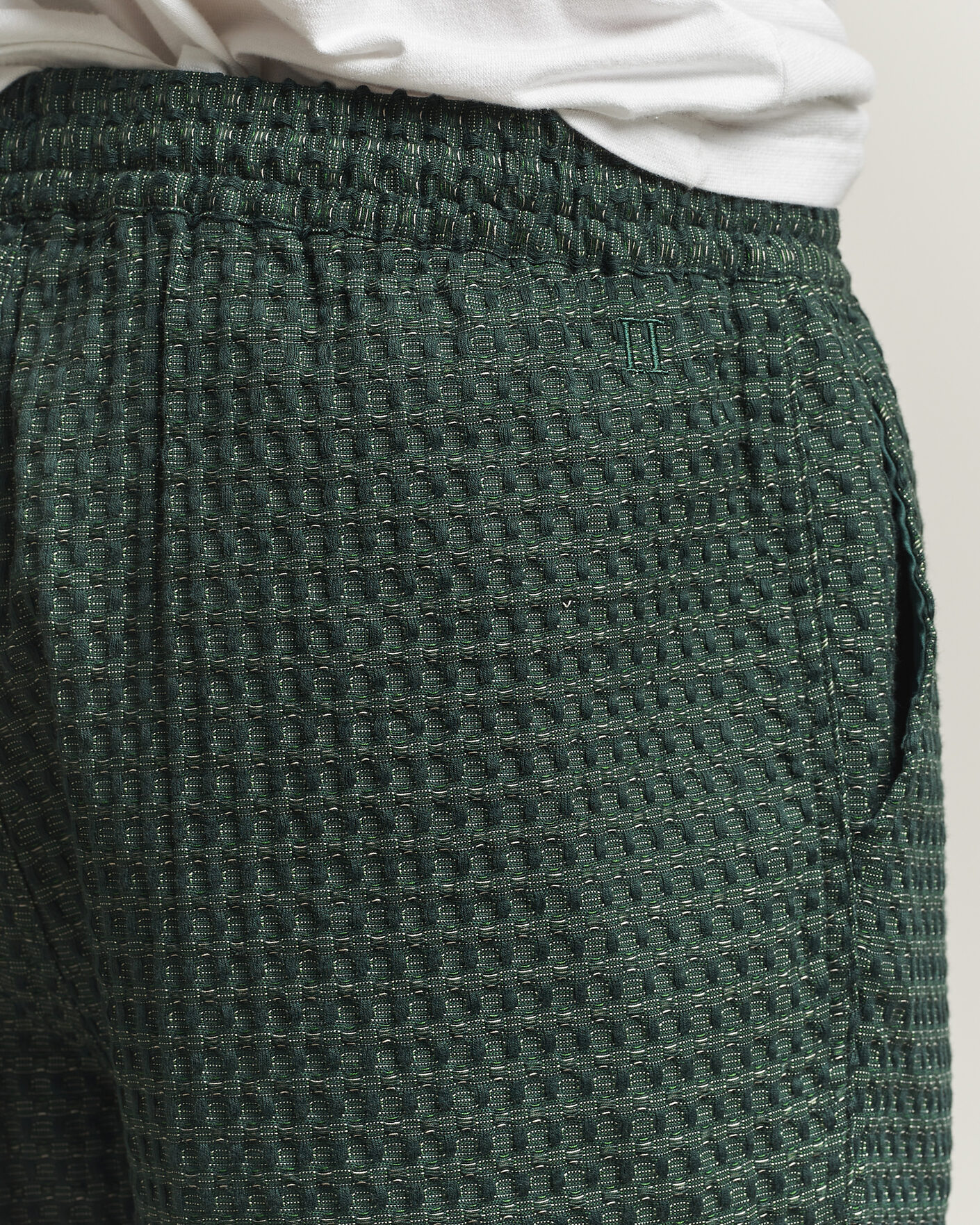 Uomini | Pantaloni | LES DEUX | Check Seersucker Casual Pants Pine Green