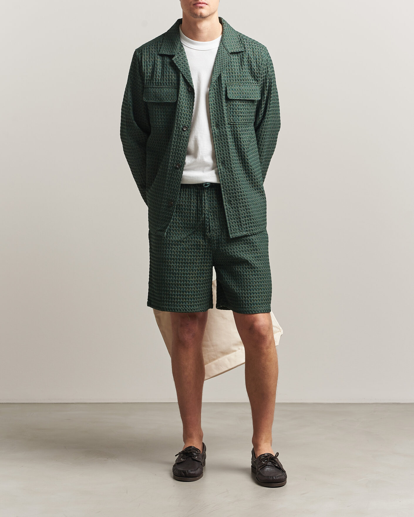 Uomini | Pantaloncini | LES DEUX | Check Seersucker Casual Shorts Pine Green