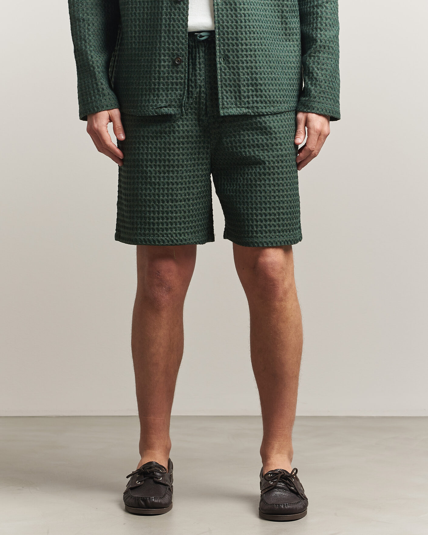 Uomini | Pantaloncini | LES DEUX | Check Seersucker Casual Shorts Pine Green