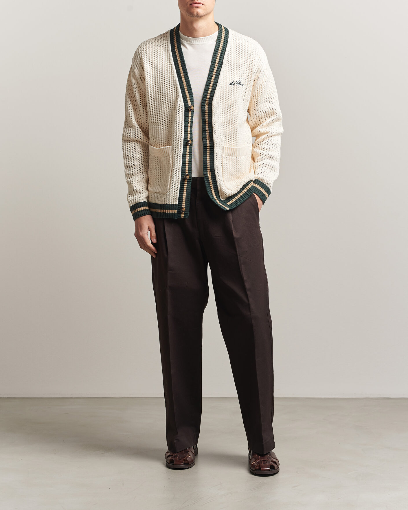 Uomini | Maglieria | LES DEUX | Lace Knitted Cardigan Eggnog White
