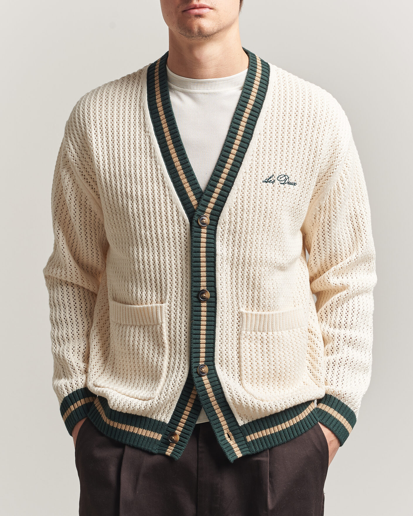 Uomini | Maglieria | LES DEUX | Lace Knitted Cardigan Eggnog White