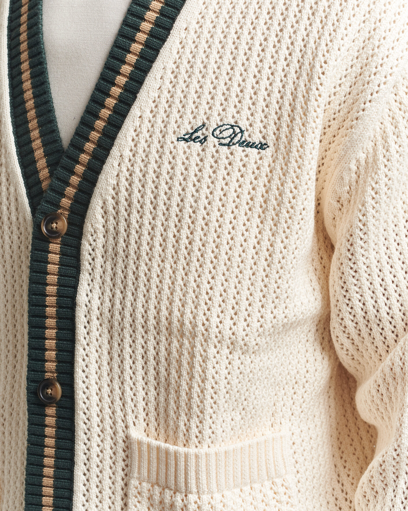 Uomini | Maglieria | LES DEUX | Lace Knitted Cardigan Eggnog White