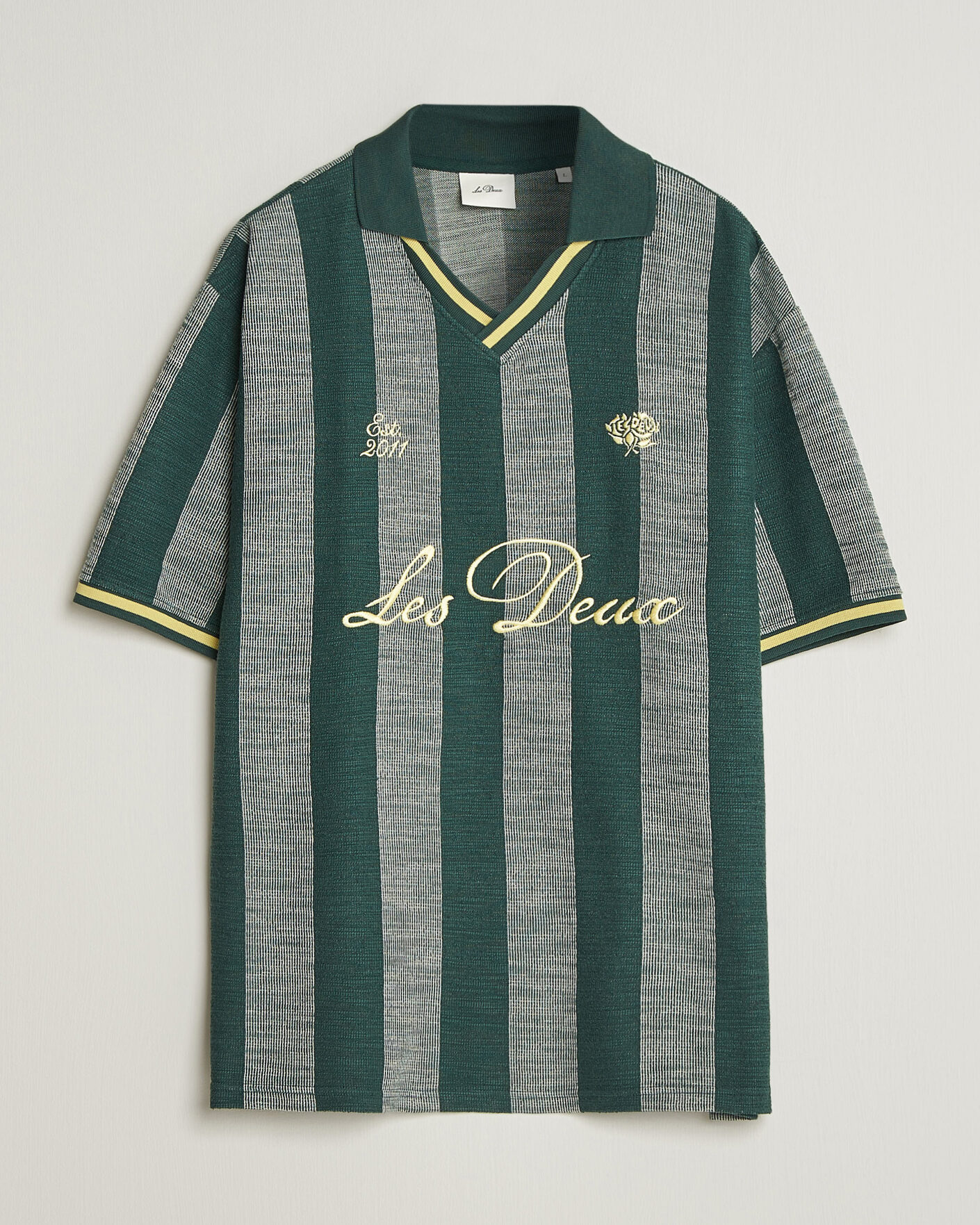 Uomini | Polo | LES DEUX | Stripe Jacquard Football Jersey Pine Green