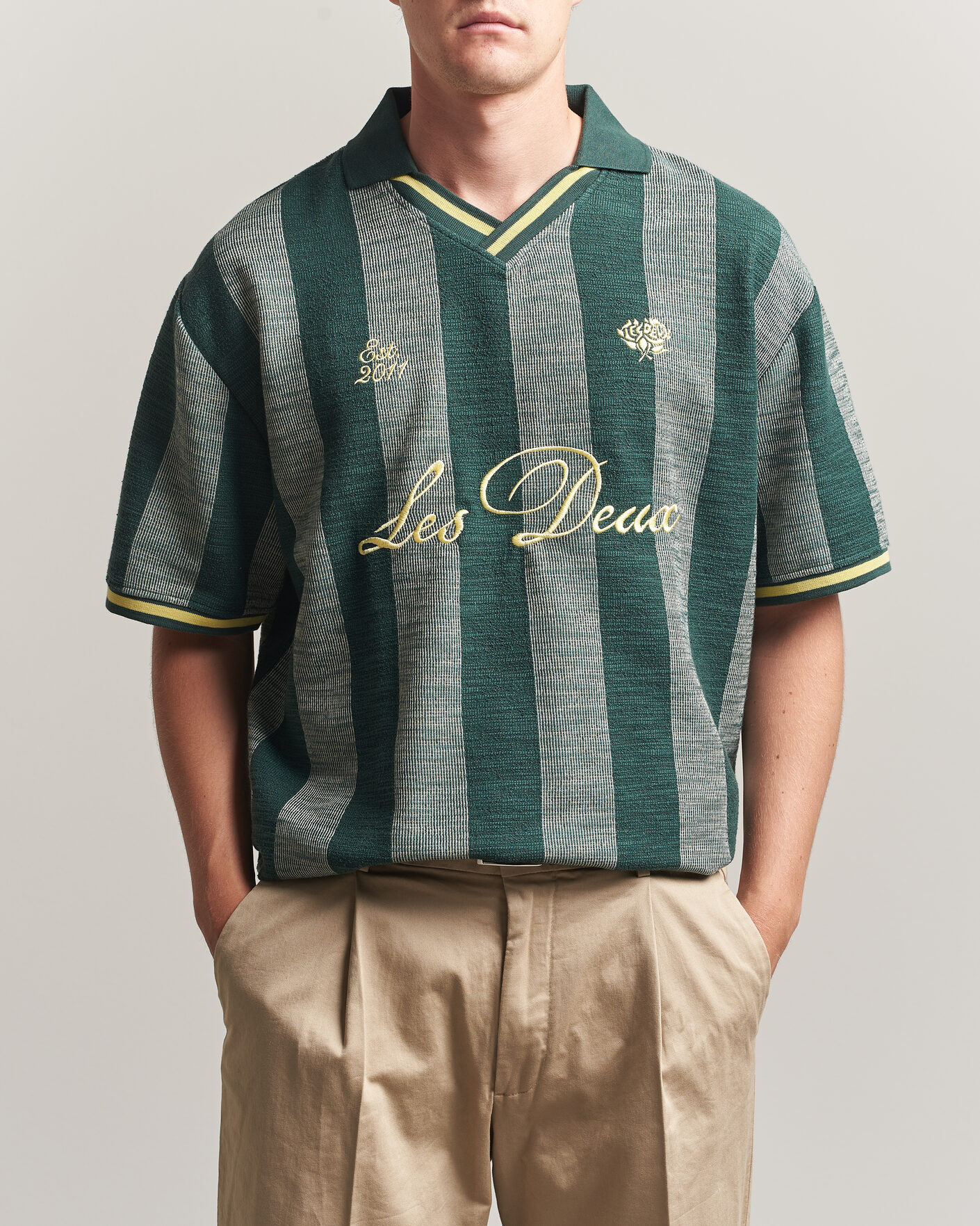 Uomini | Polo | LES DEUX | Stripe Jacquard Football Jersey Pine Green