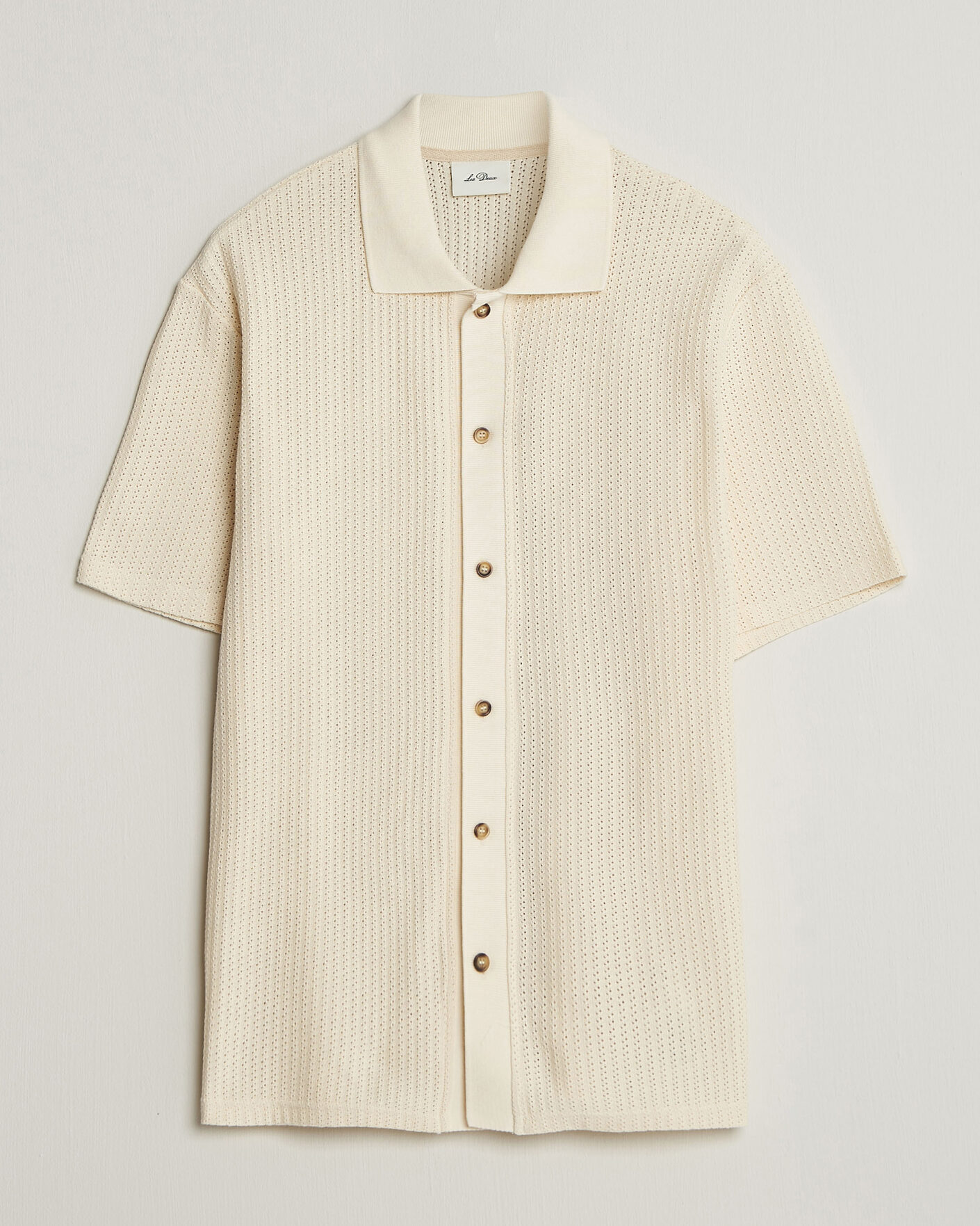 Uomini | Camicie | LES DEUX | Pointelle Short Sleeve Knitted Shirt Eggnog White