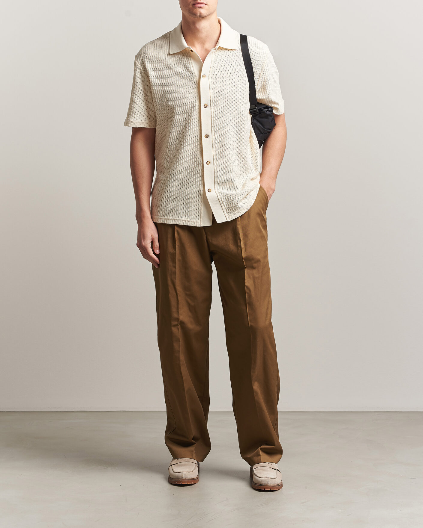 Uomini | Camicie | LES DEUX | Pointelle Short Sleeve Knitted Shirt Eggnog White