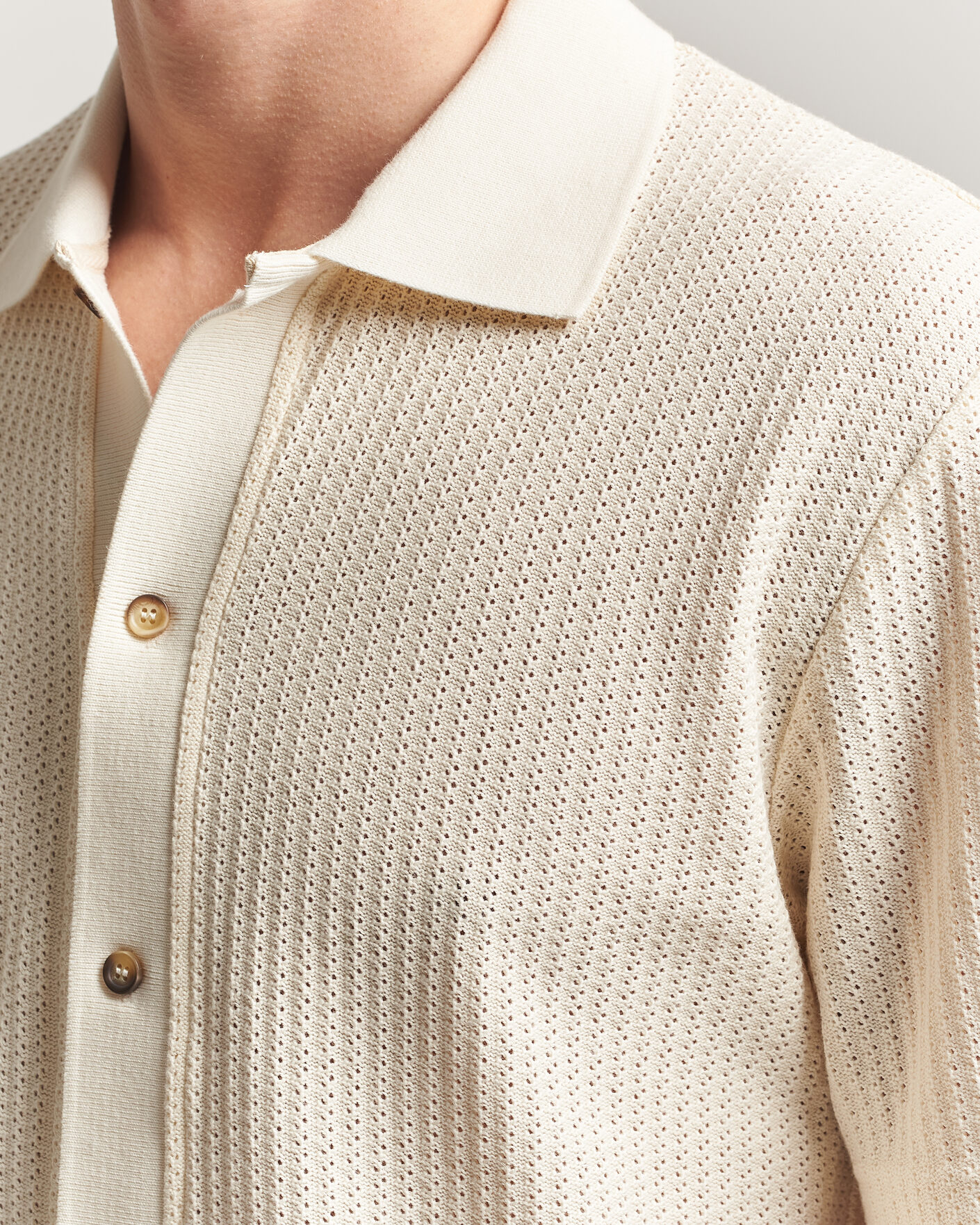 Uomini | Camicie | LES DEUX | Pointelle Short Sleeve Knitted Shirt Eggnog White
