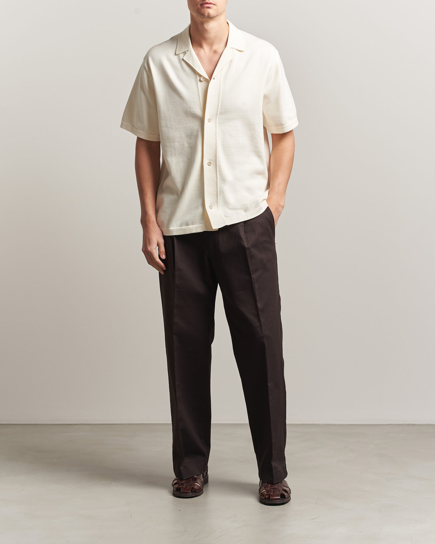 Uomini | Camicie | LES DEUX | Bouquet Knitted Short Sleeve Shirt Eggnog White